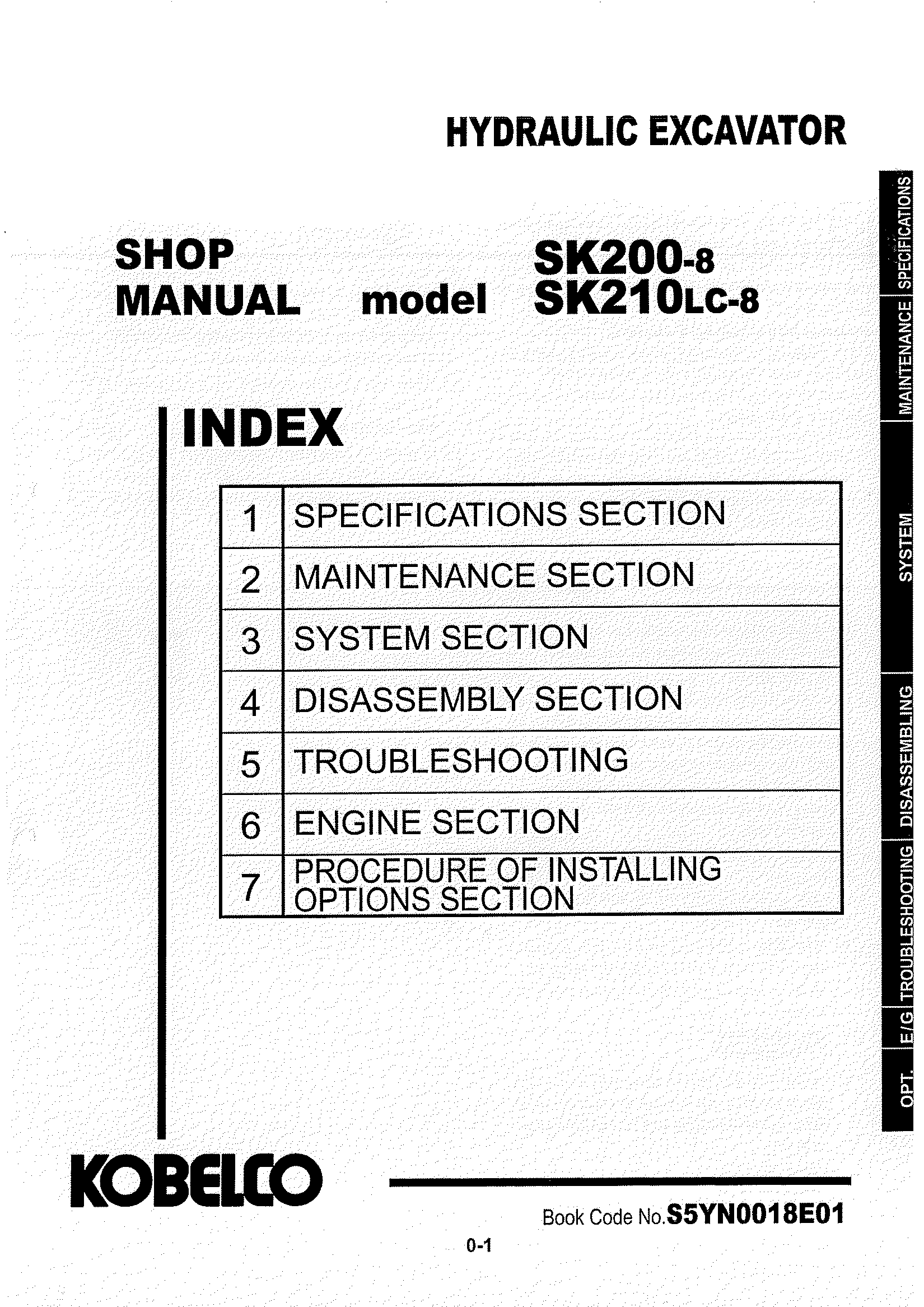 Kobelco SK200-8 SK210LC-8 Hydraulic Excavator Service Manual