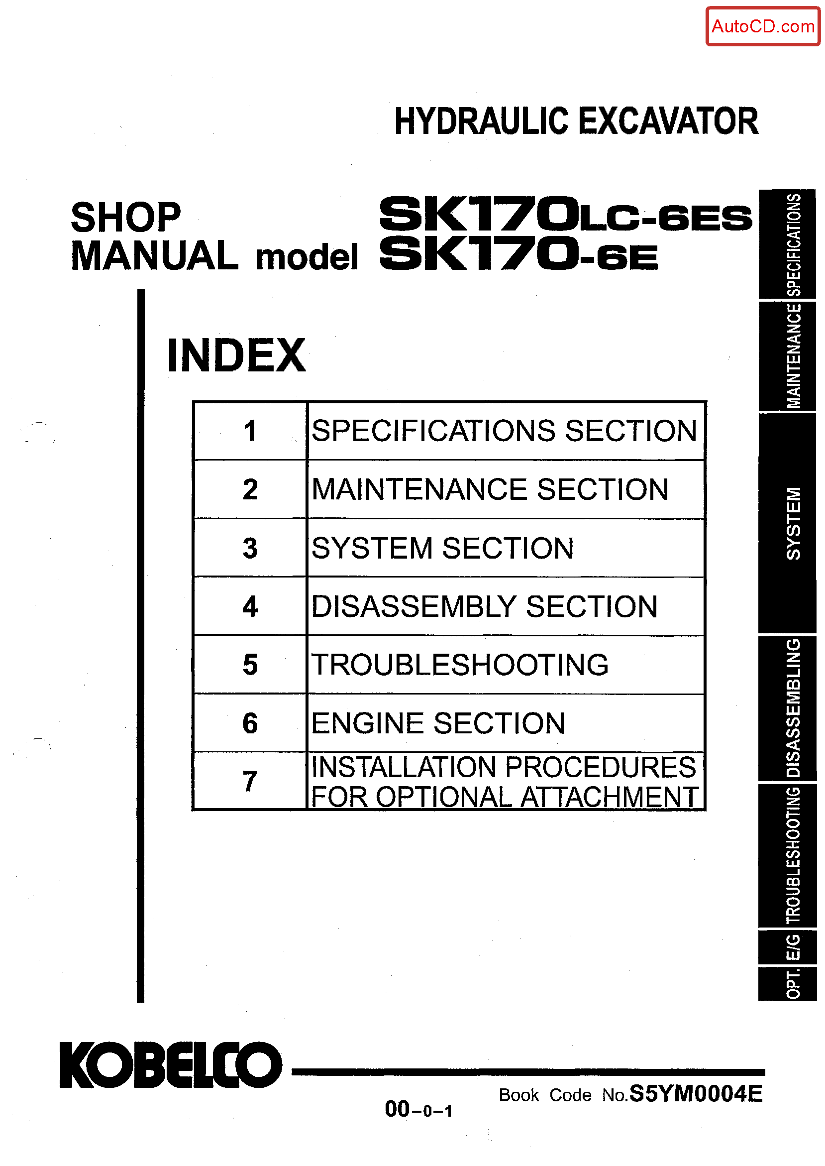 Kobelco SK170LC-6ES SK170-6E Hydraulic Excavator Service Manual