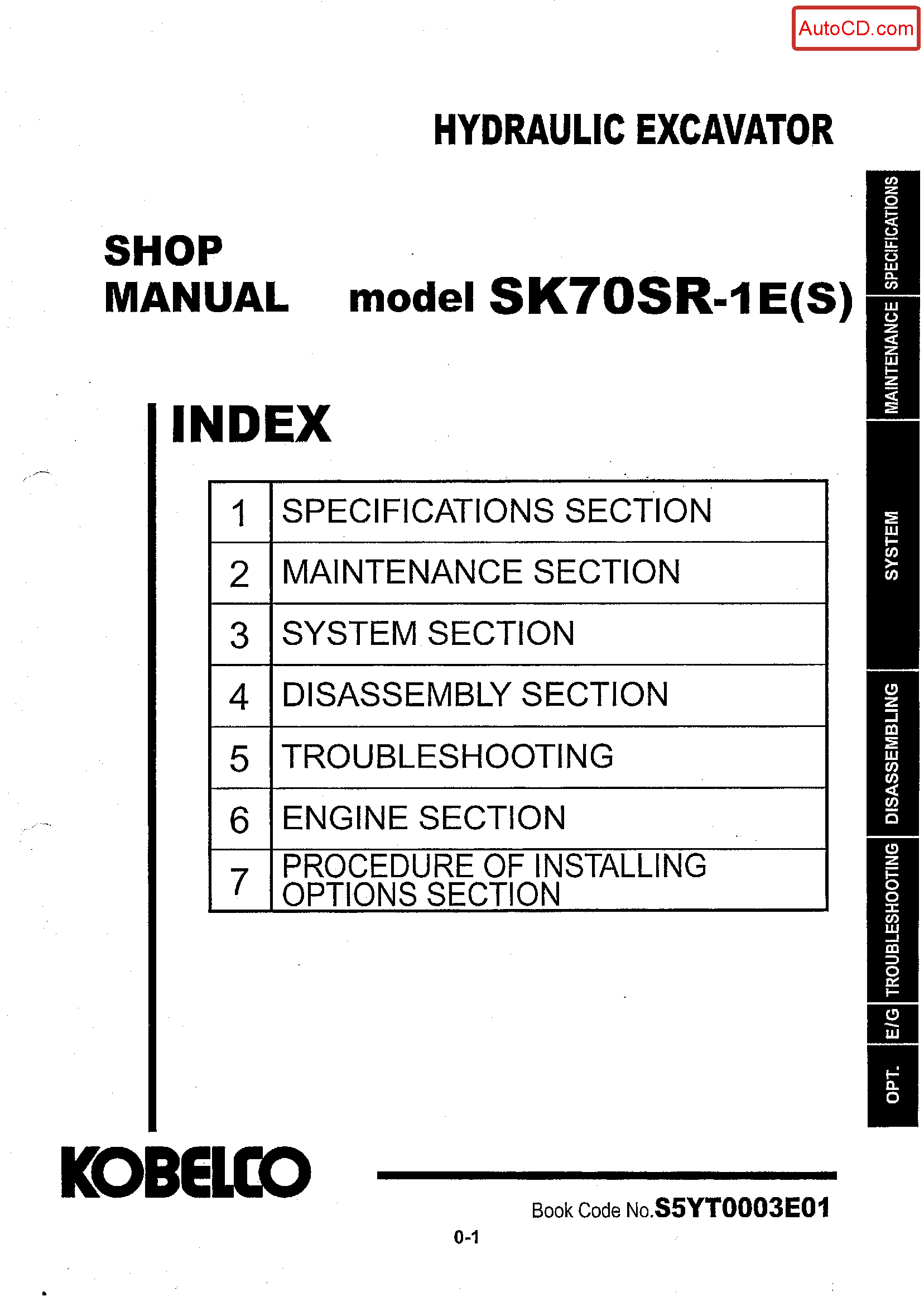 Kobelco SK70SR-1E(S) Hydraulic Excavator Service Manual