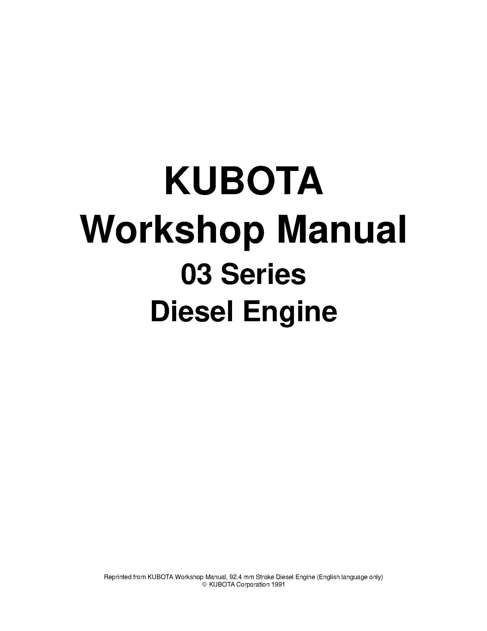 Kubota V2203-B Diesel Engine Service Manual