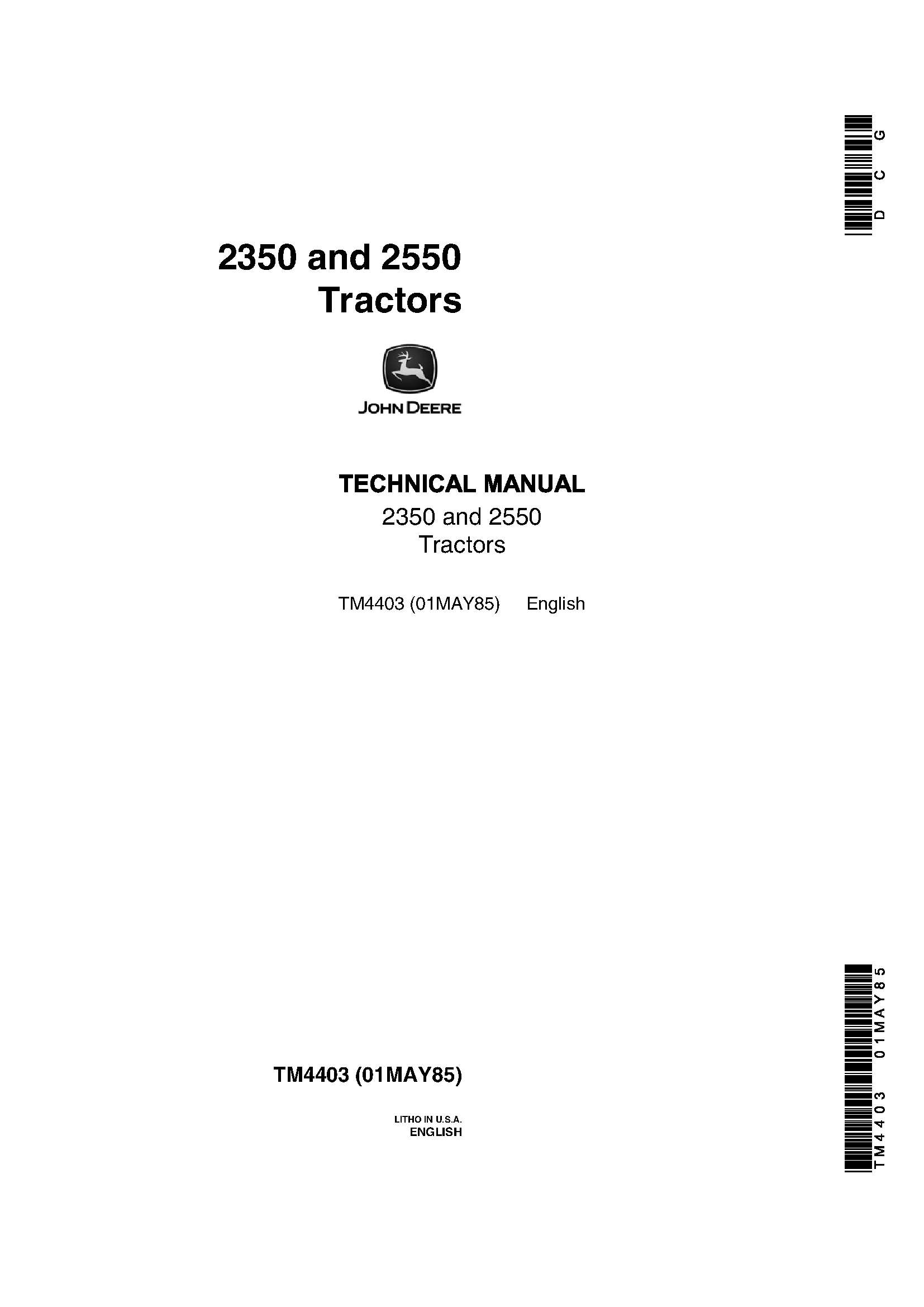 John Deere 2350  2550 Tractors Technical Manual - TM4403