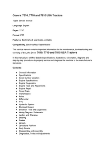 John Deere 7610, 7710 and 7810 USA Tractors Diagnosis and Tests Service