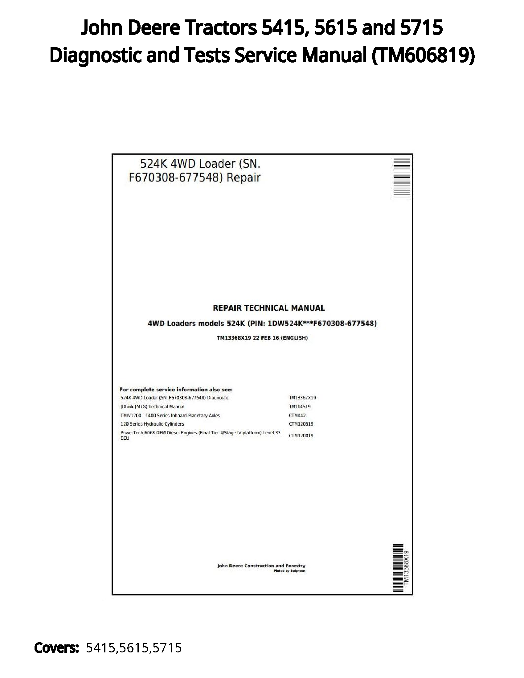 John Deere Tractors 5415  5615 and 5715 Diagnostic and Tests Service Manual - TM606819