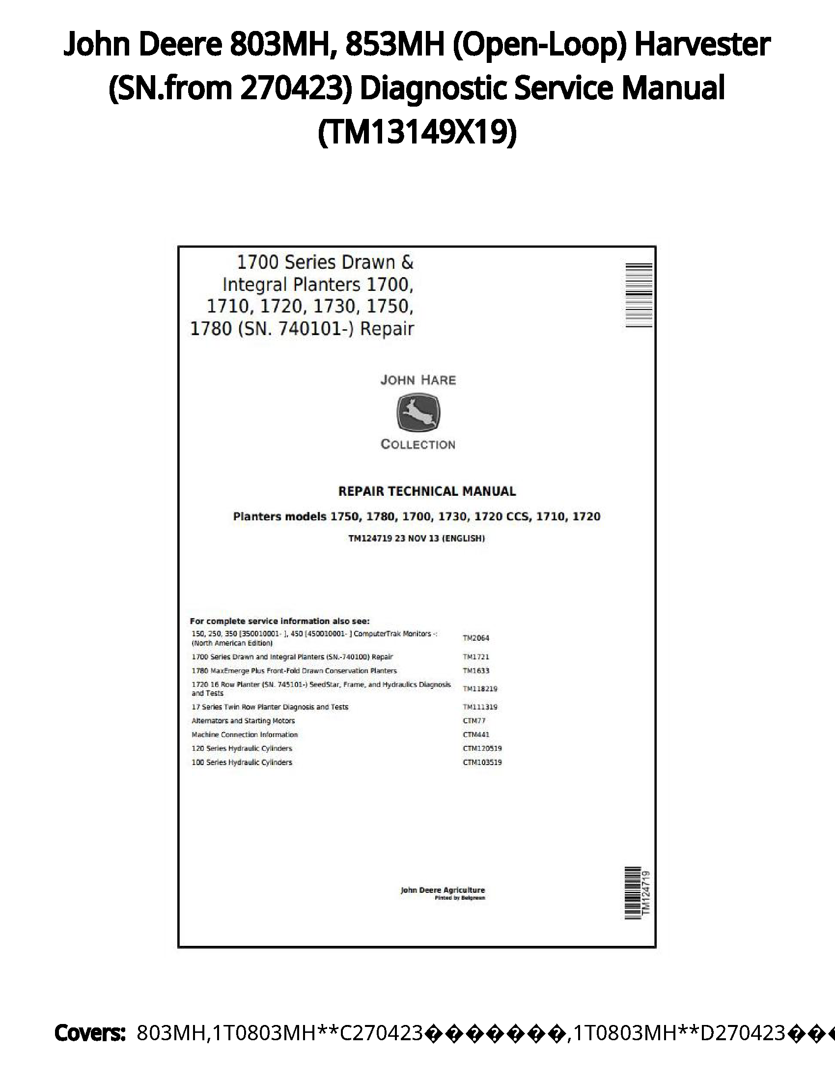 John Deere 803MH  853MH (Open-Loop) Harvester (SN.from 270423) Diagnostic Service Manual - TM13149X19