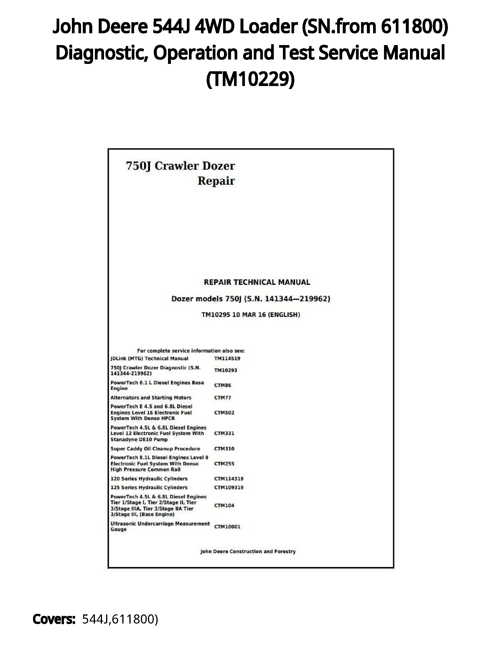 John Deere 544J 4WD Loader (SN.from 611800) Diagnostic  Operation and Test Service Manual - TM10229