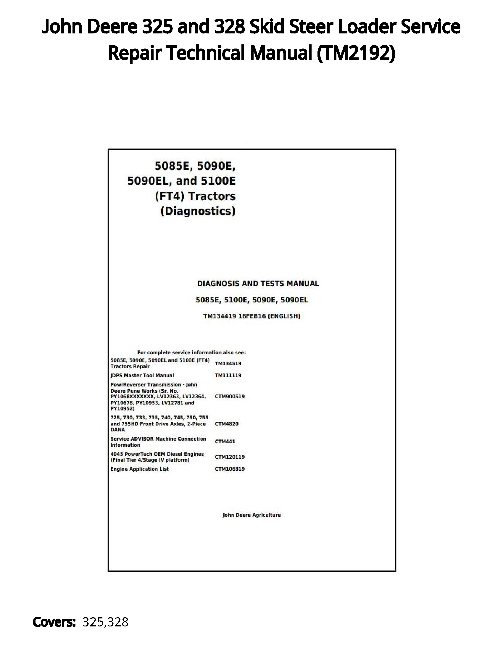 John Deere 325 and 328 Skid Steer Loader Service Repair Technical Manual - TM2192