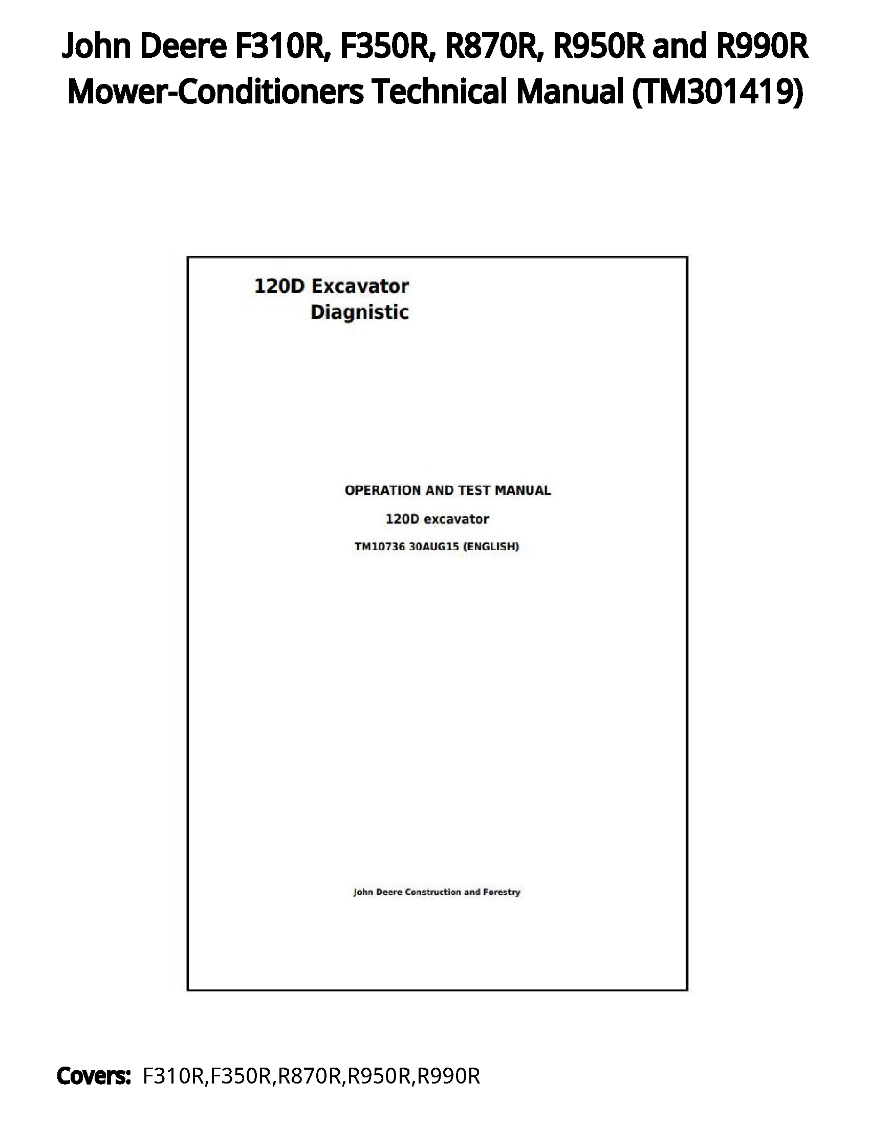 John Deere F310R  F350R  R870R  R950R and R990R Mower-Conditioners Technical Manual - TM301419