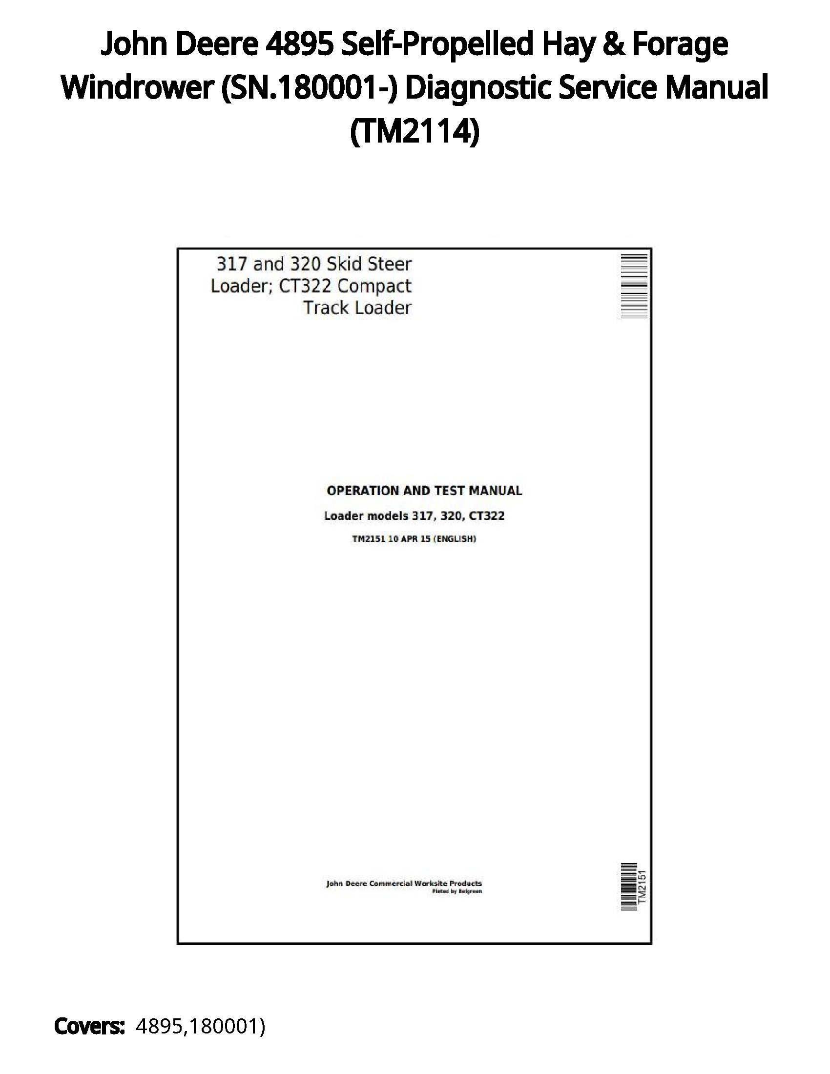 John Deere 4895 Self-Propelled Hay & Forage Windrower (SN.180001-) Diagnostic Service Manual - TM2114