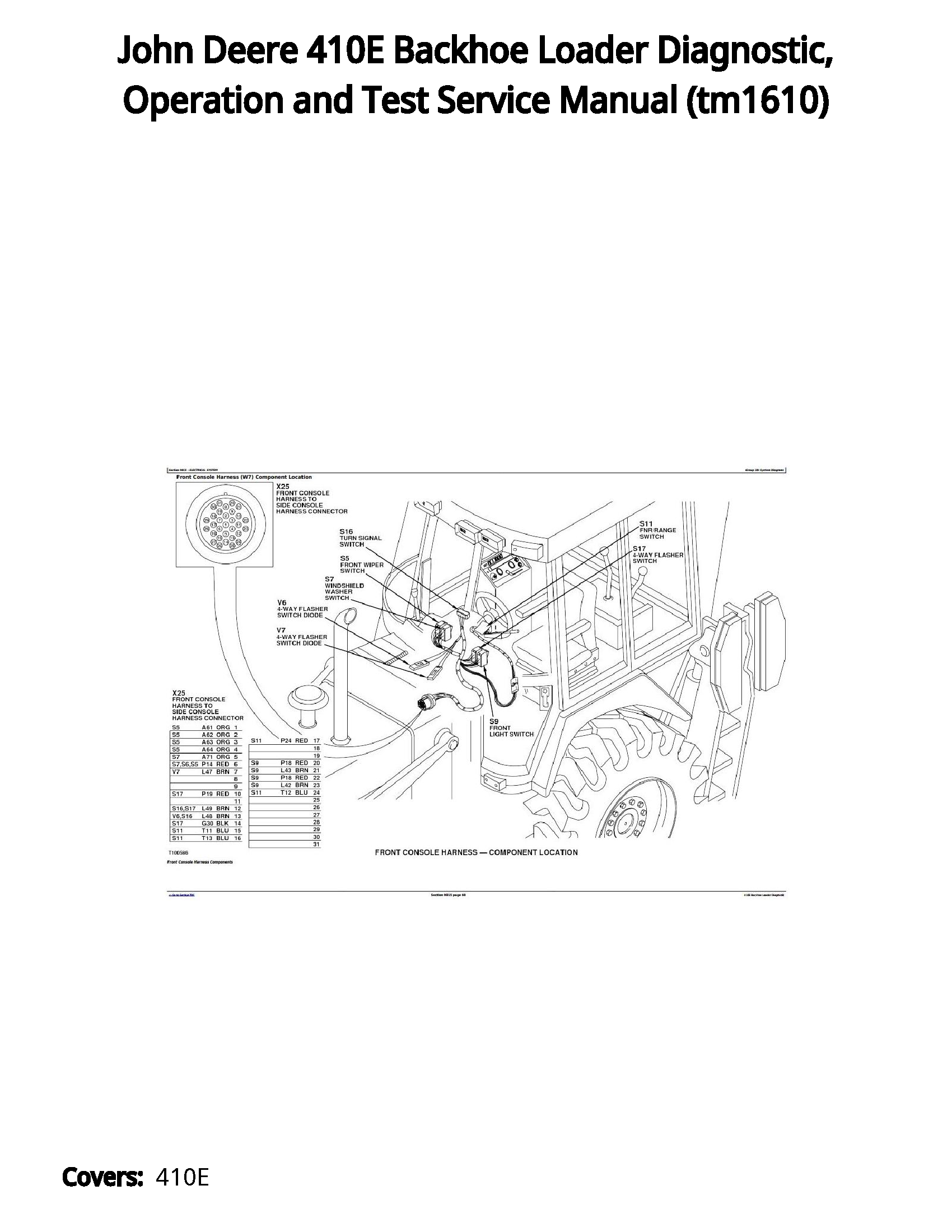 John Deere 410E Backhoe Loader Diagnostic  Operation and Test Service Manual - tm1610