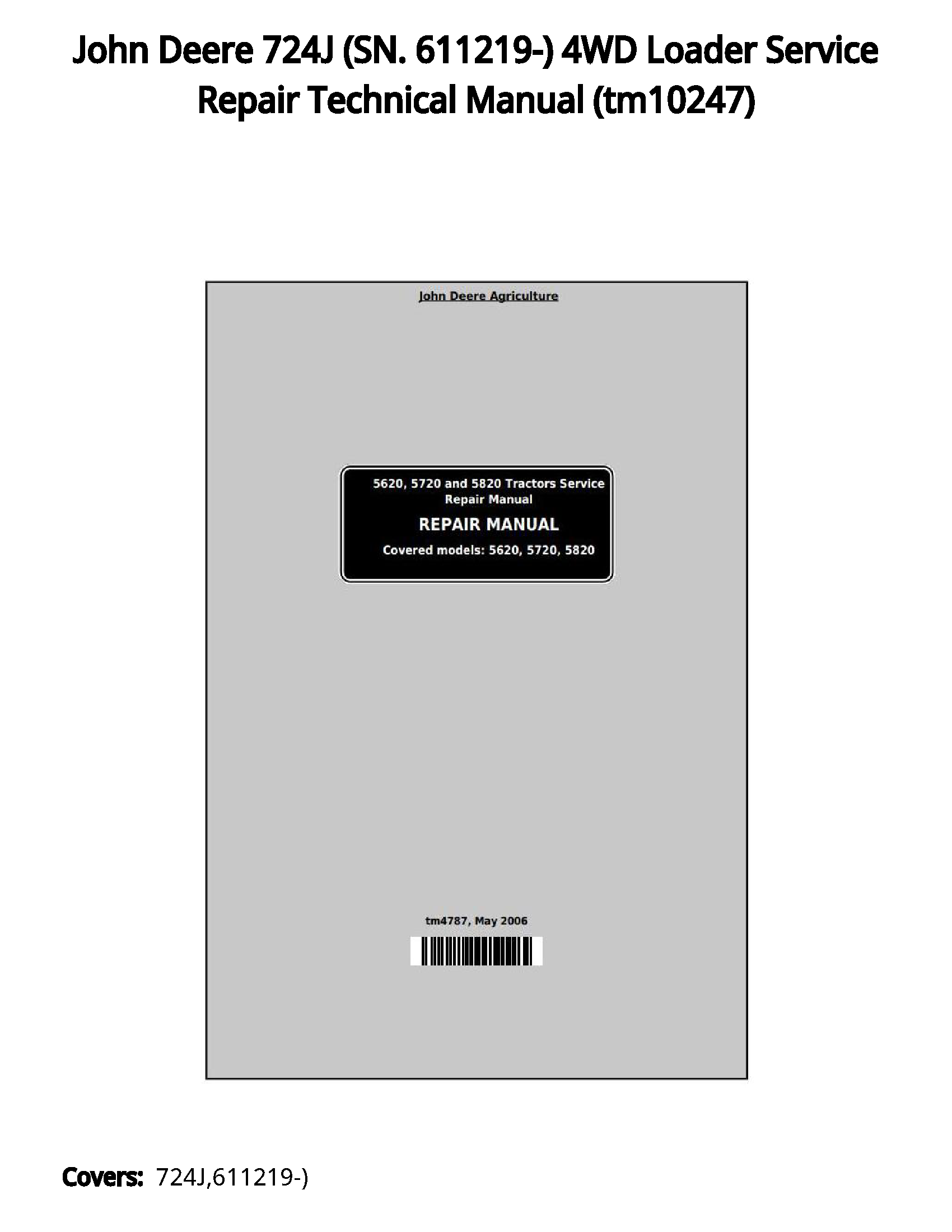 John Deere 724J (SN. 611219-) 4WD Loader Service Repair Technical Manual - tm10247