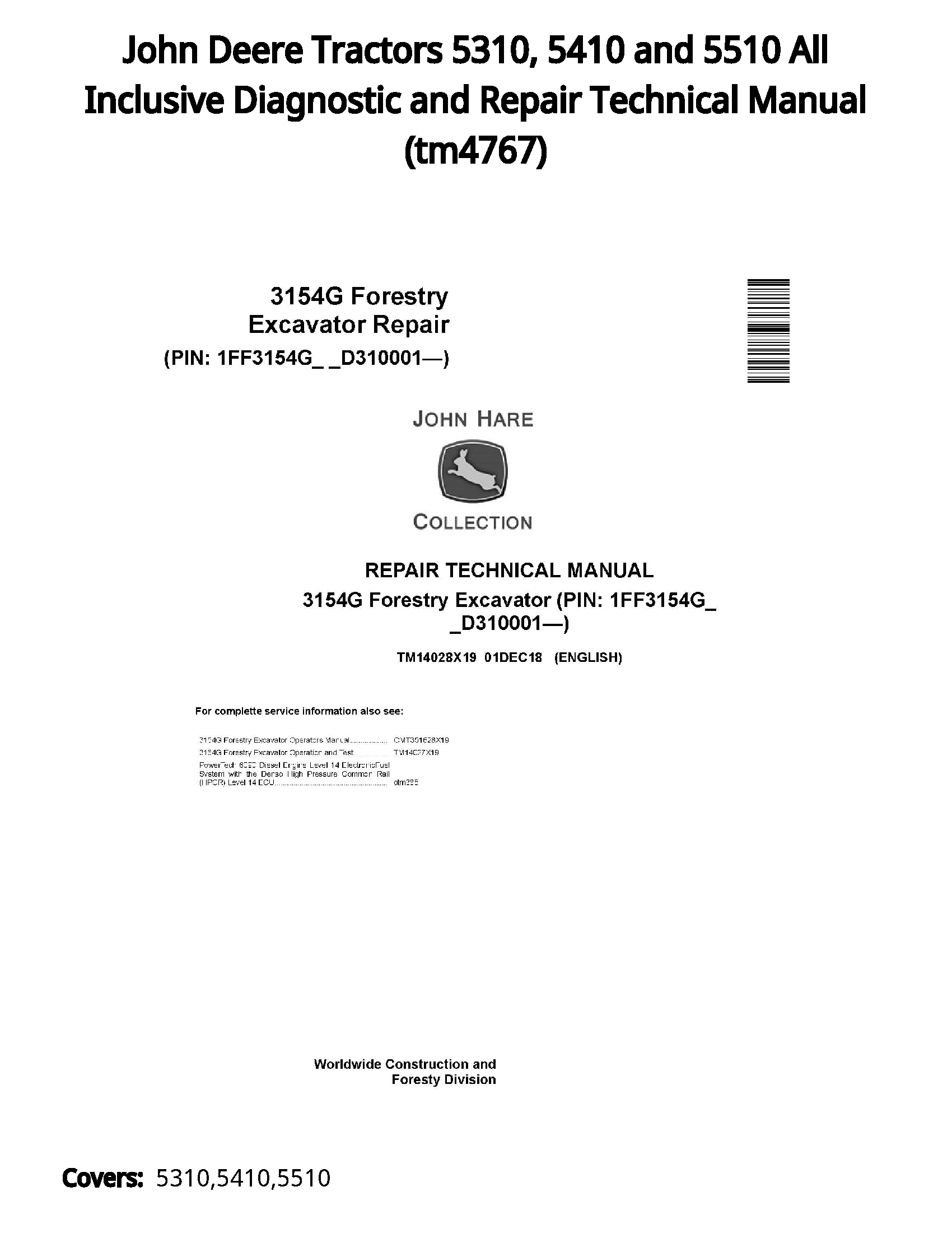 John Deere Tractors 5310  5410 and 5510 All Inclusive Diagnostic and Repair Technical Manual - tm4767