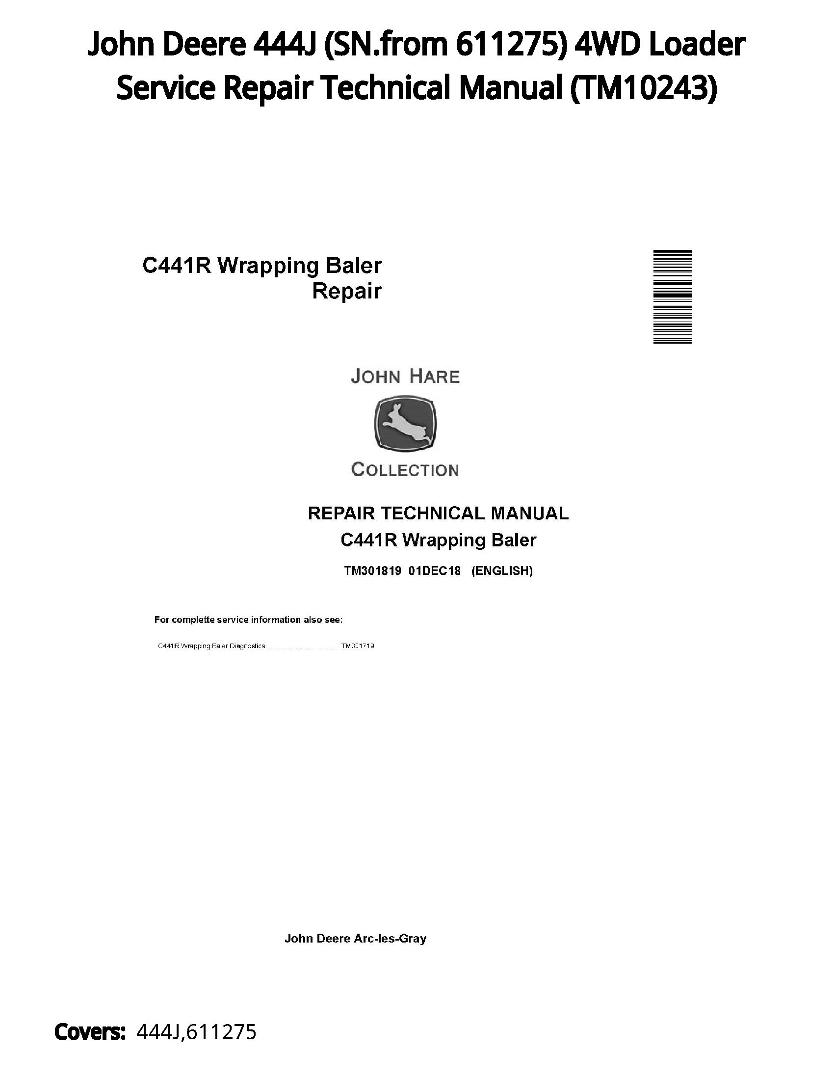 John Deere 444J (SN.from 611275) 4WD Loader Service Repair Technical Manual - TM10243