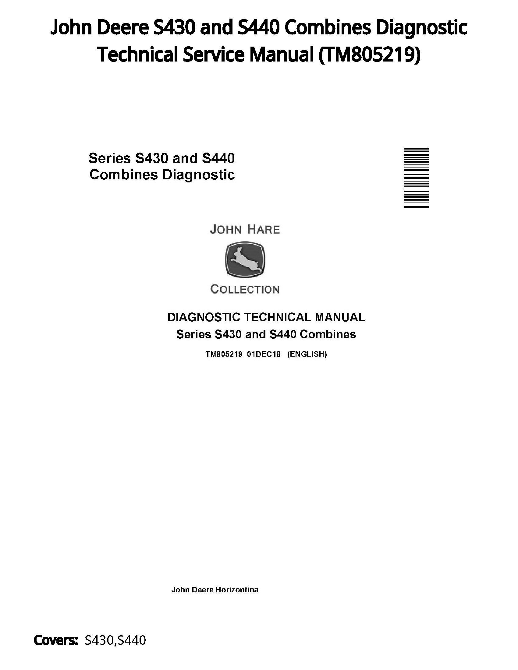 John Deere S430 and S440 Combines Diagnostic Technical Service Manual - TM805219