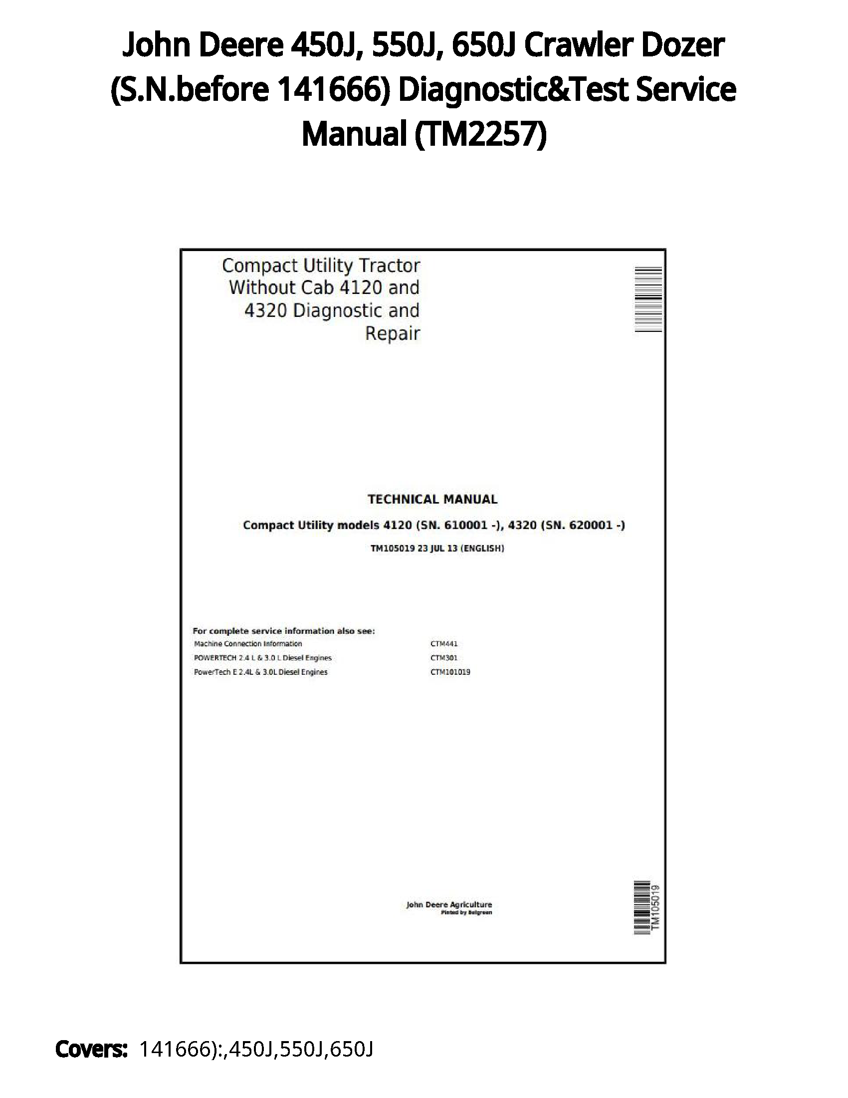 John Deere 450J  550J  650J Crawler Dozer (S.N.before 141666) Diagnostic&Test Service Manual - TM2257