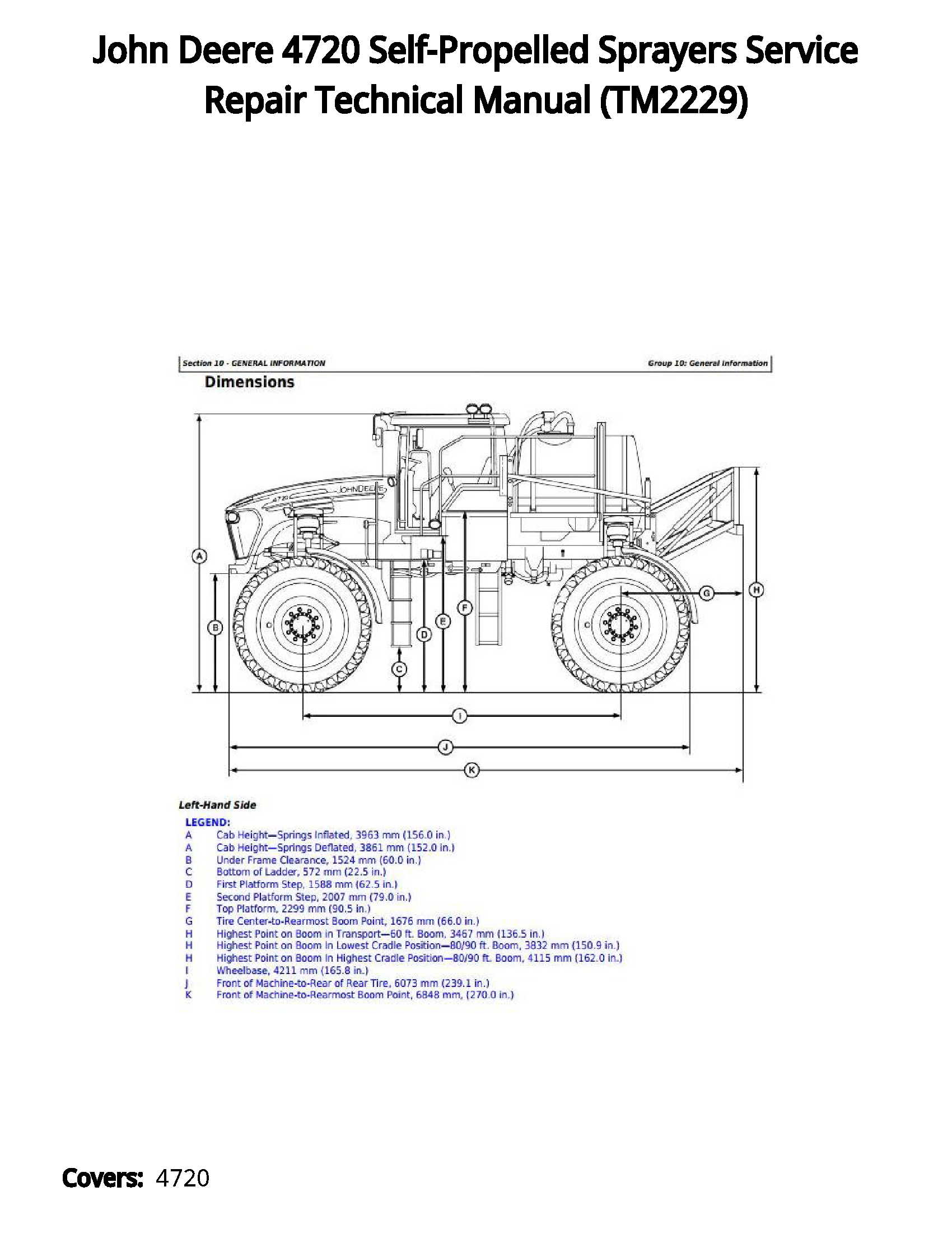 John Deere 4720 Self-Propelled Sprayers Service Repair Technical Manual - TM2229