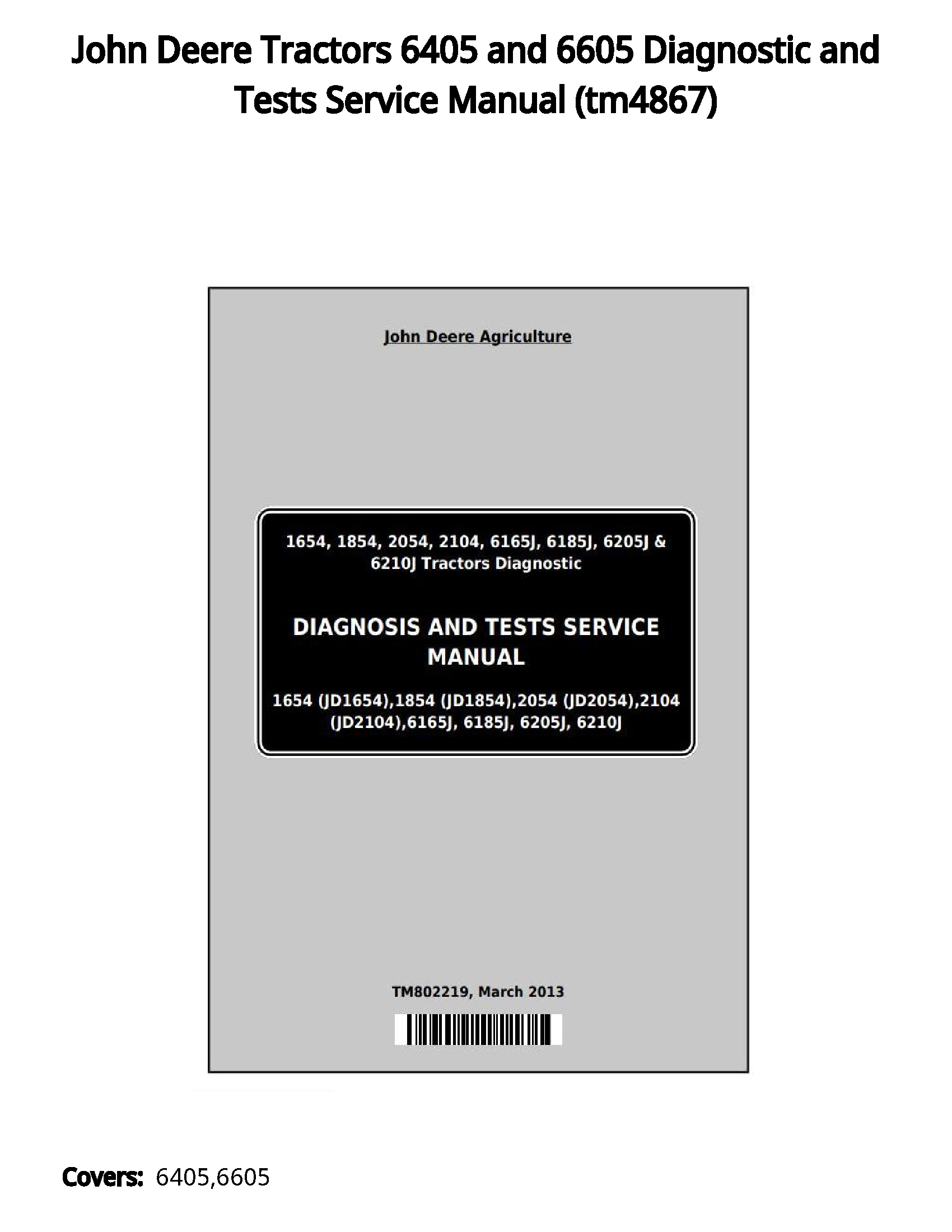 John Deere Tractors 6405 and 6605 Diagnostic and Tests Service Manual - tm4867