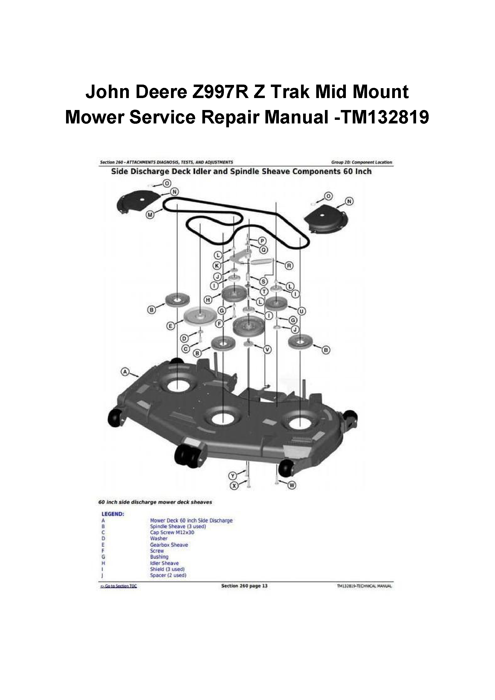 John Deere Manuals John Deere Z997R ZTrak Mid Mount Mower Service