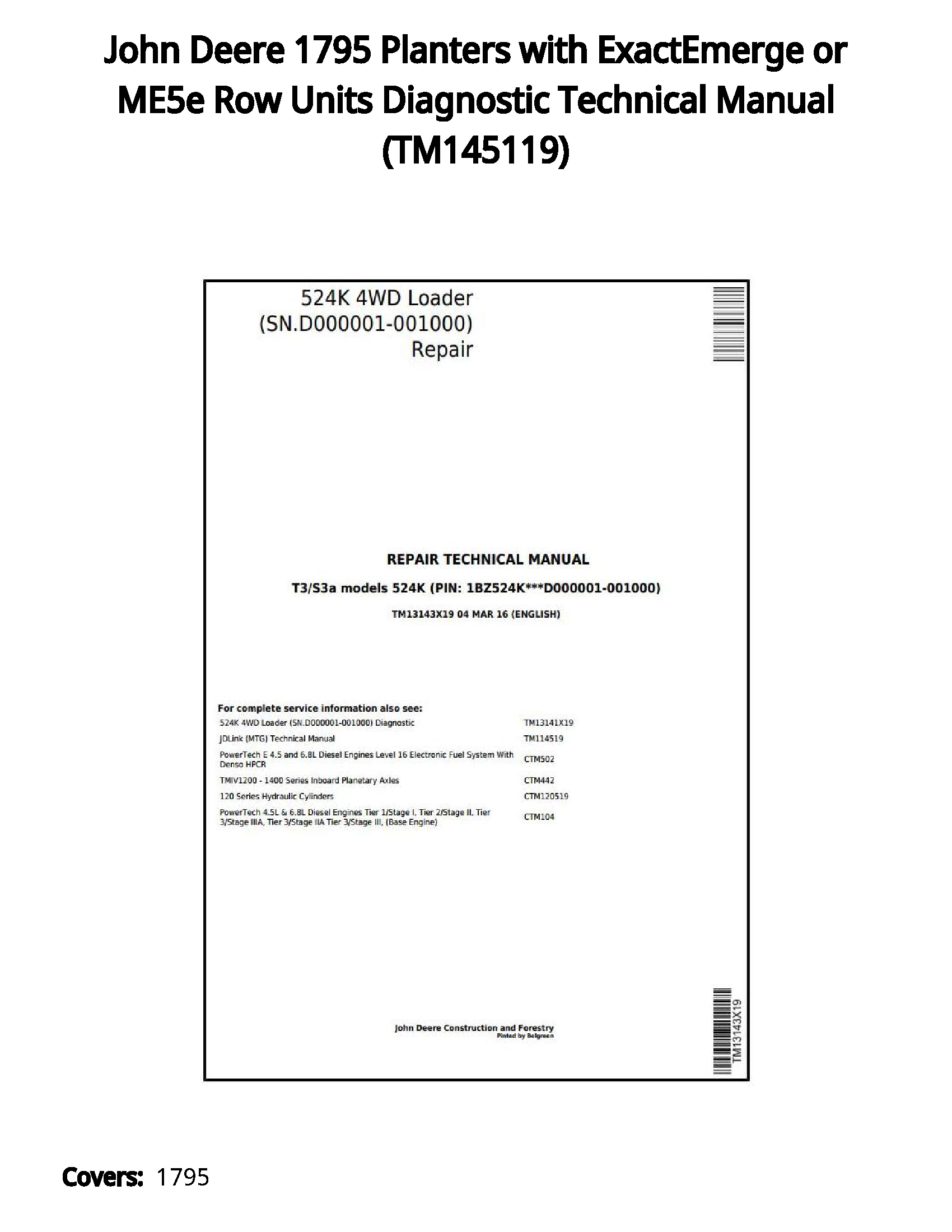 John Deere 1795 Planters with ExactEmerge or ME5e Row Units Diagnostic Technical Manual - TM145119