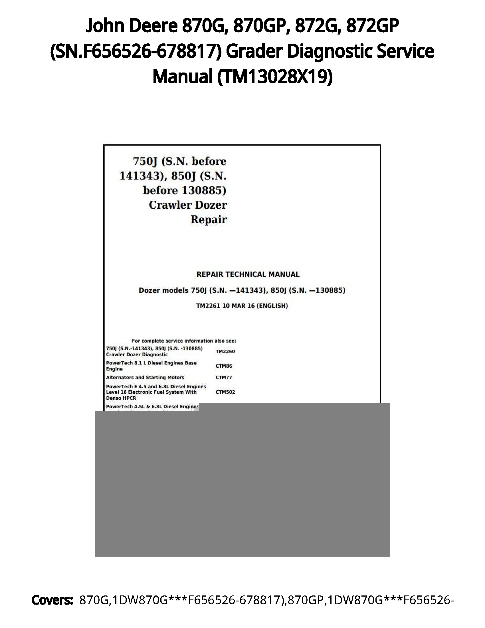 John Deere 870G  870GP  872G  872GP (SN.F656526-678817) Grader Diagnostic Service Manual - TM13028X19