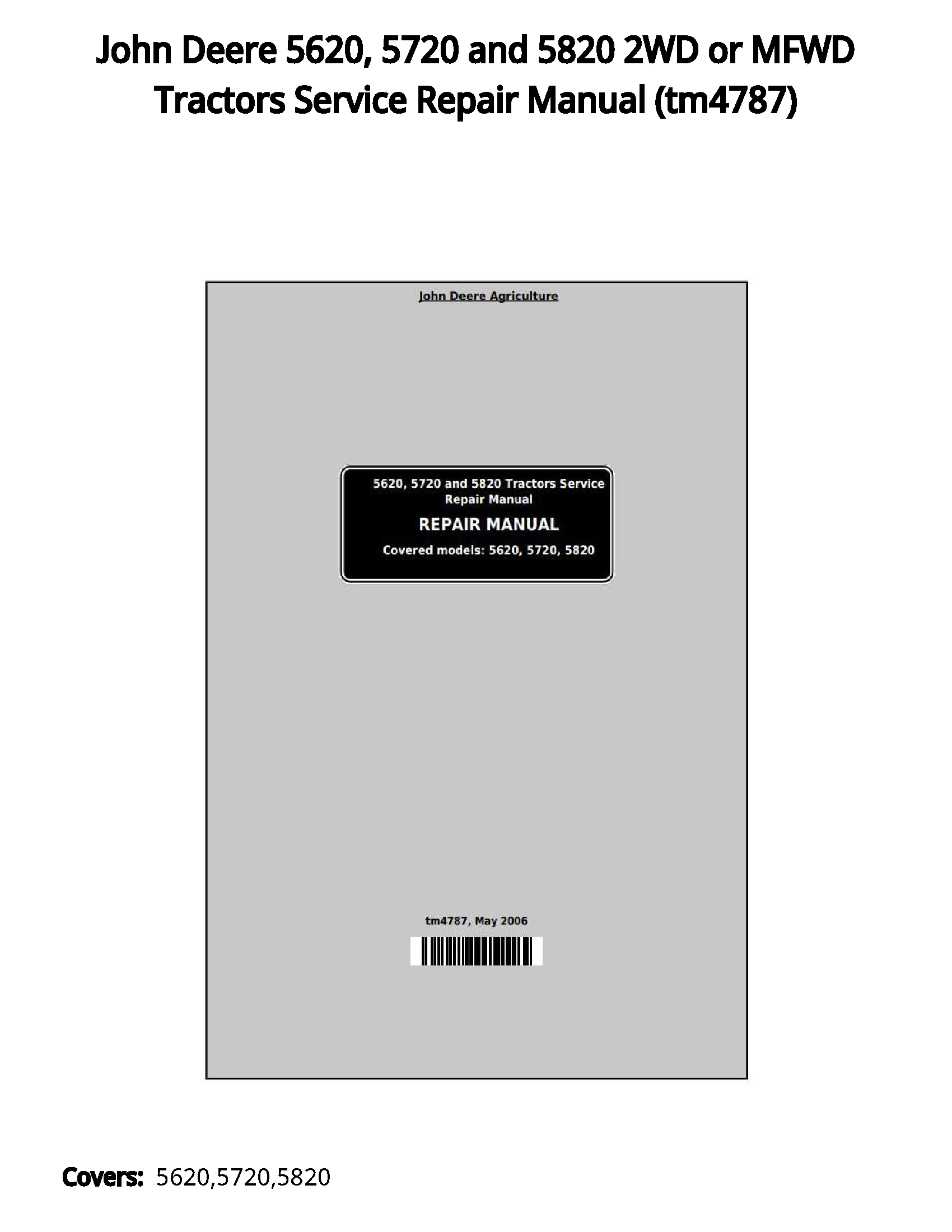 John Deere 5620  5720 and 5820 2WD or MFWD Tractors Service Repair Manual - tm4787