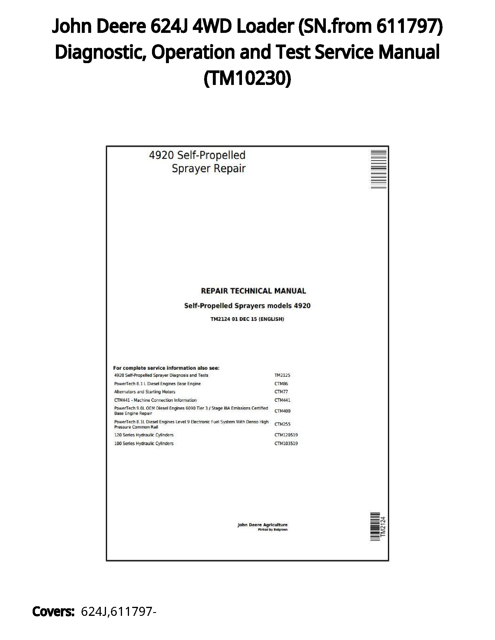 John Deere 624J 4WD Loader (SN.from 611797) Diagnostic  Operation and Test Service Manual - TM10230