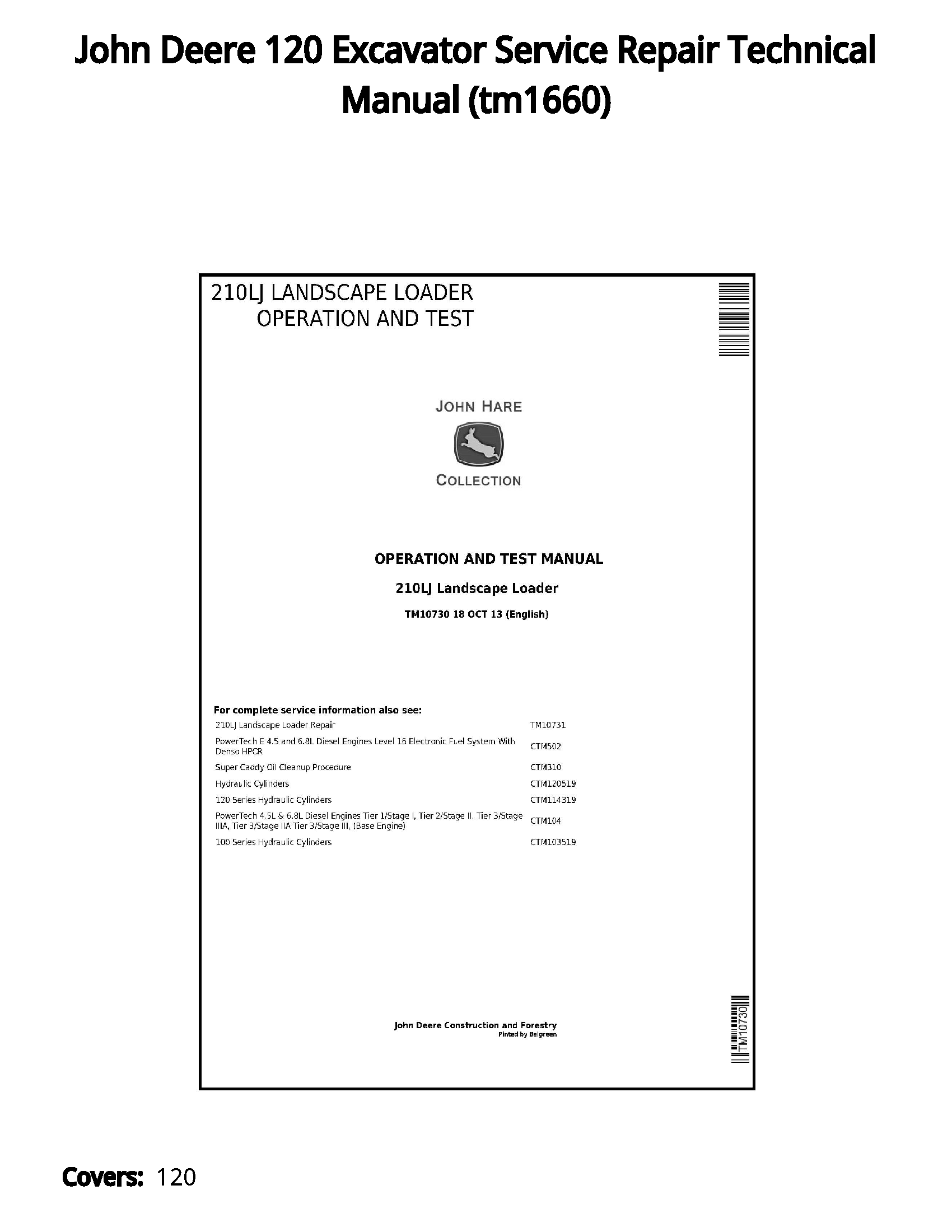 John Deere 120 Excavator Service Repair Technical Manual - tm1660