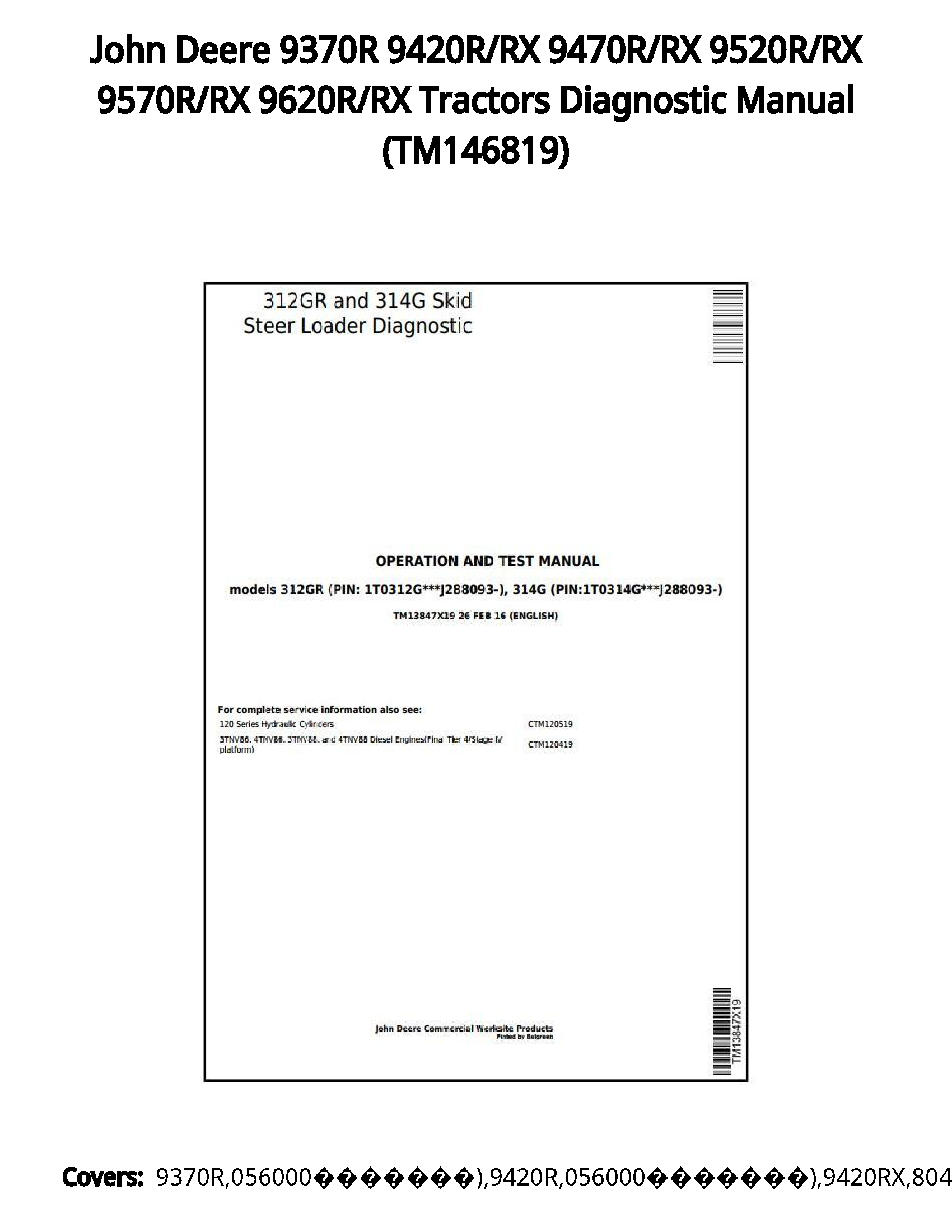 John Deere 9370R 9420R/RX 9470R/RX 9520R/RX 9570R/RX 9620R/RX Tractors Diagnostic Manual - TM146819