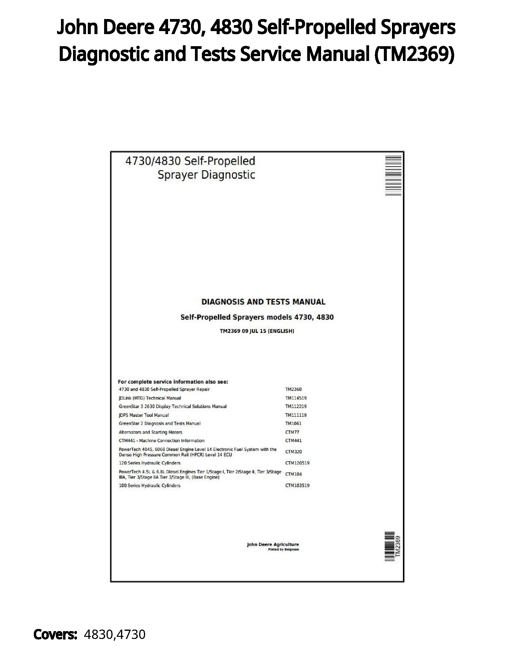 John Deere 4730  4830 Self-Propelled Sprayers Diagnostic and Tests Service Manual - TM2369
