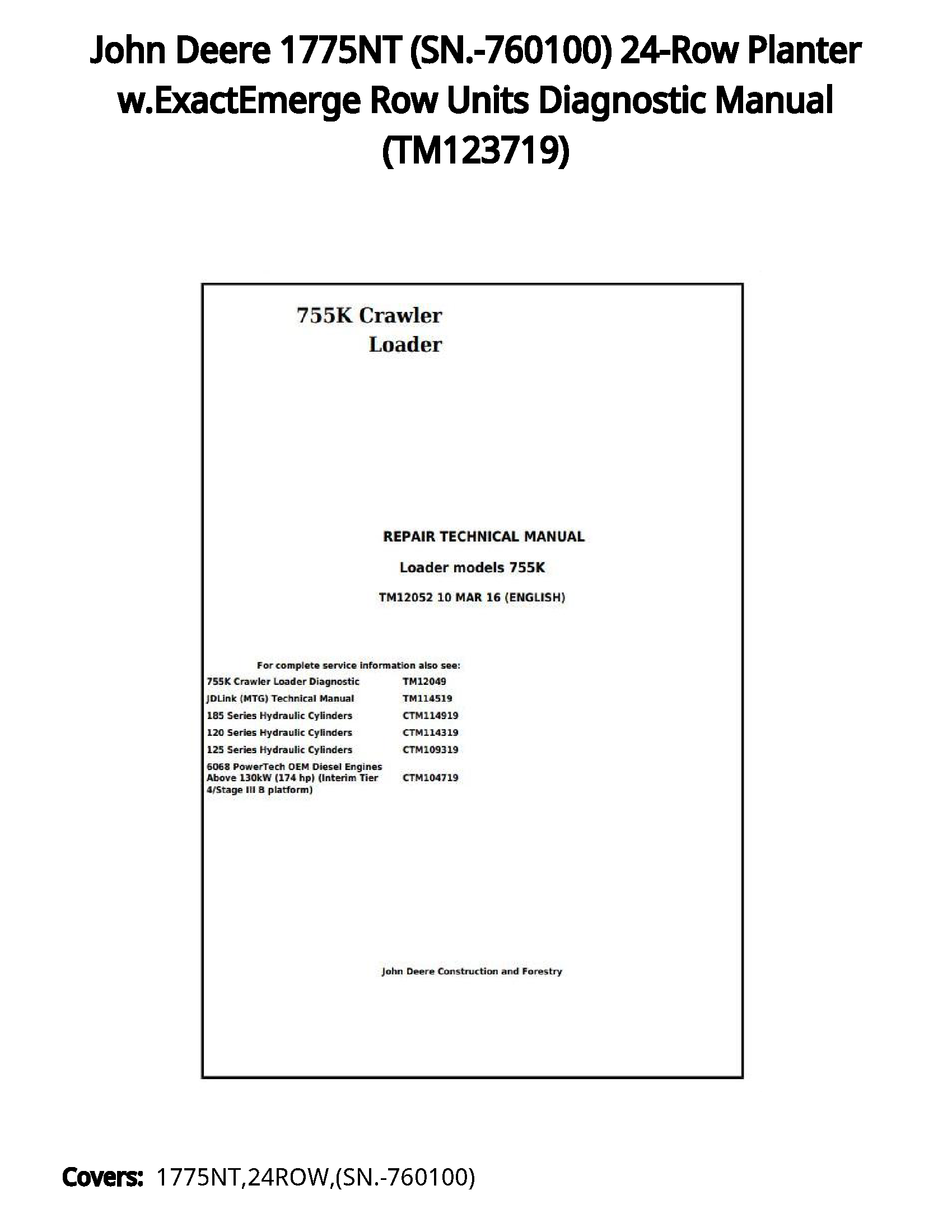 John Deere 1775NT (SN.-760100) 24-Row Planter w.ExactEmerge Row Units Diagnostic Manual - TM123719