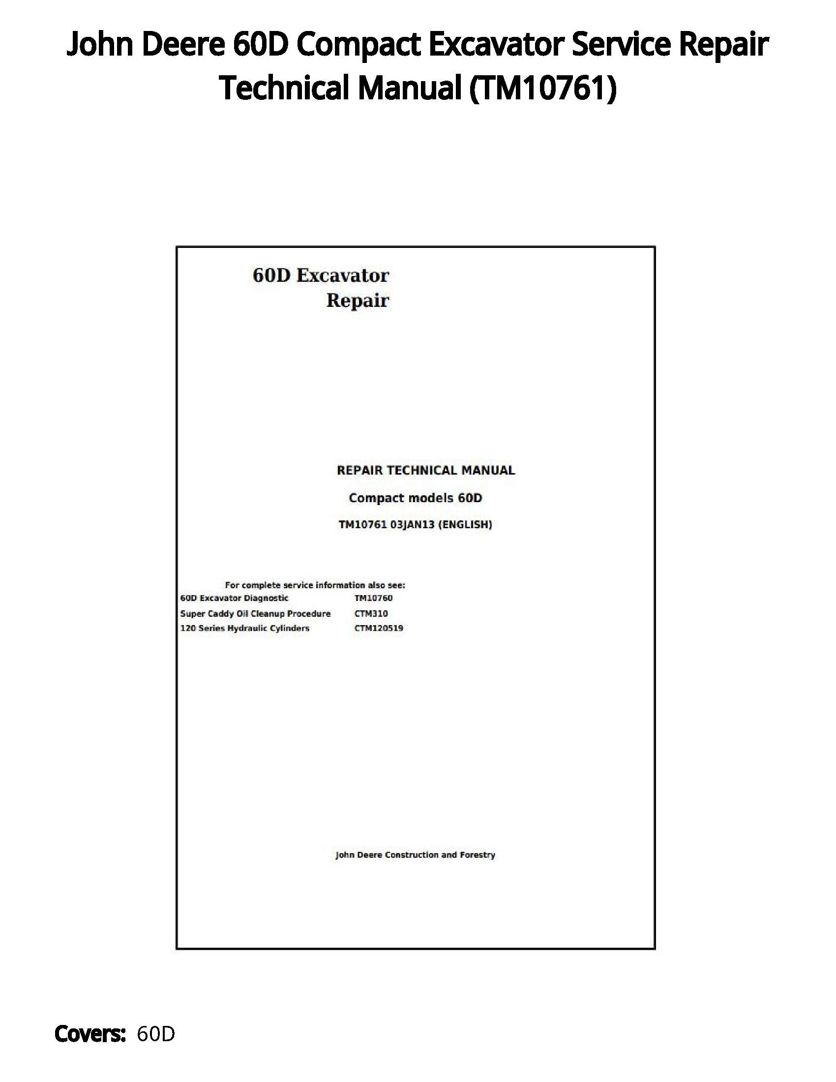 John Deere 60D Compact Excavator Service Repair Technical Manual - TM10761