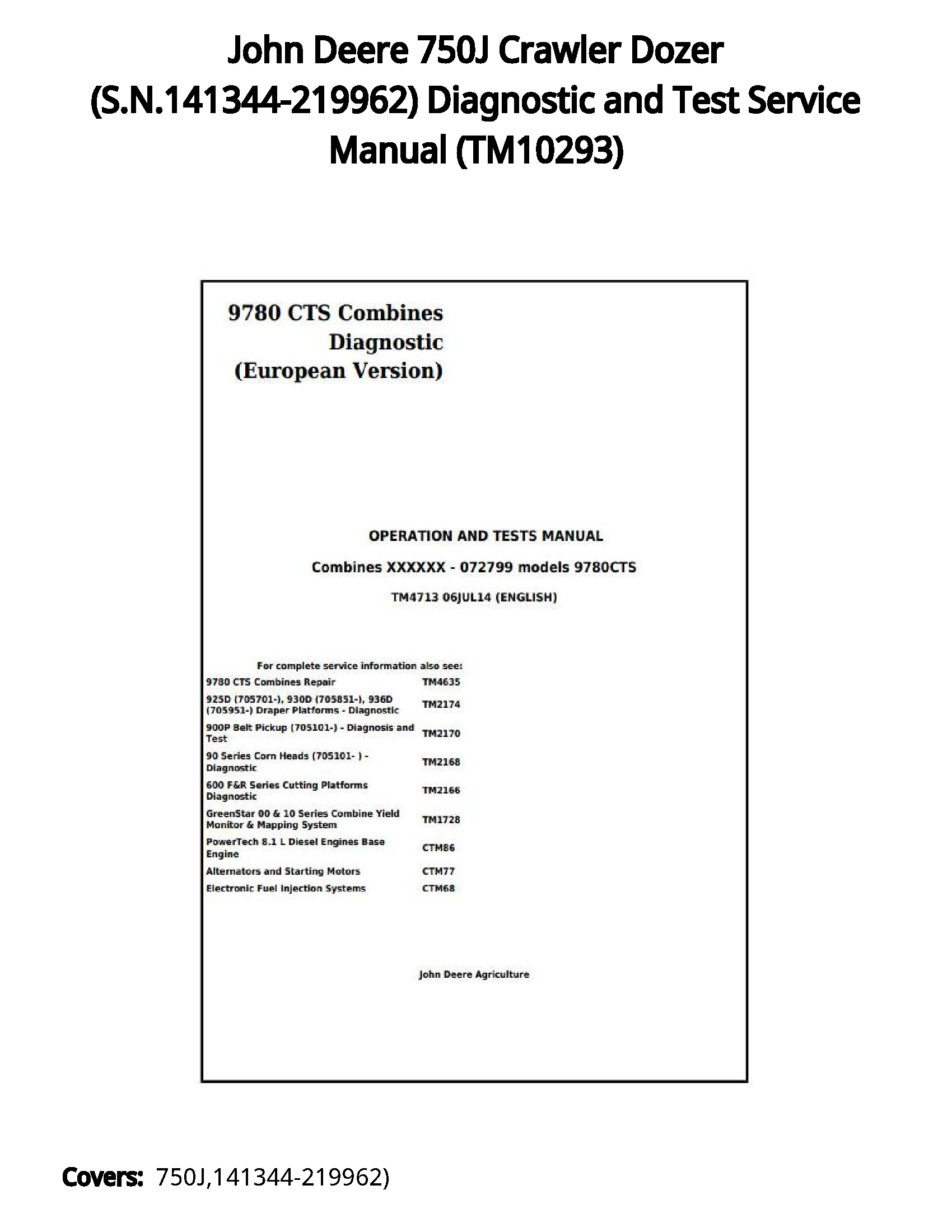 John Deere 750J Crawler Dozer (S.N.141344-219962) Diagnostic and Test Service Manual - TM10293