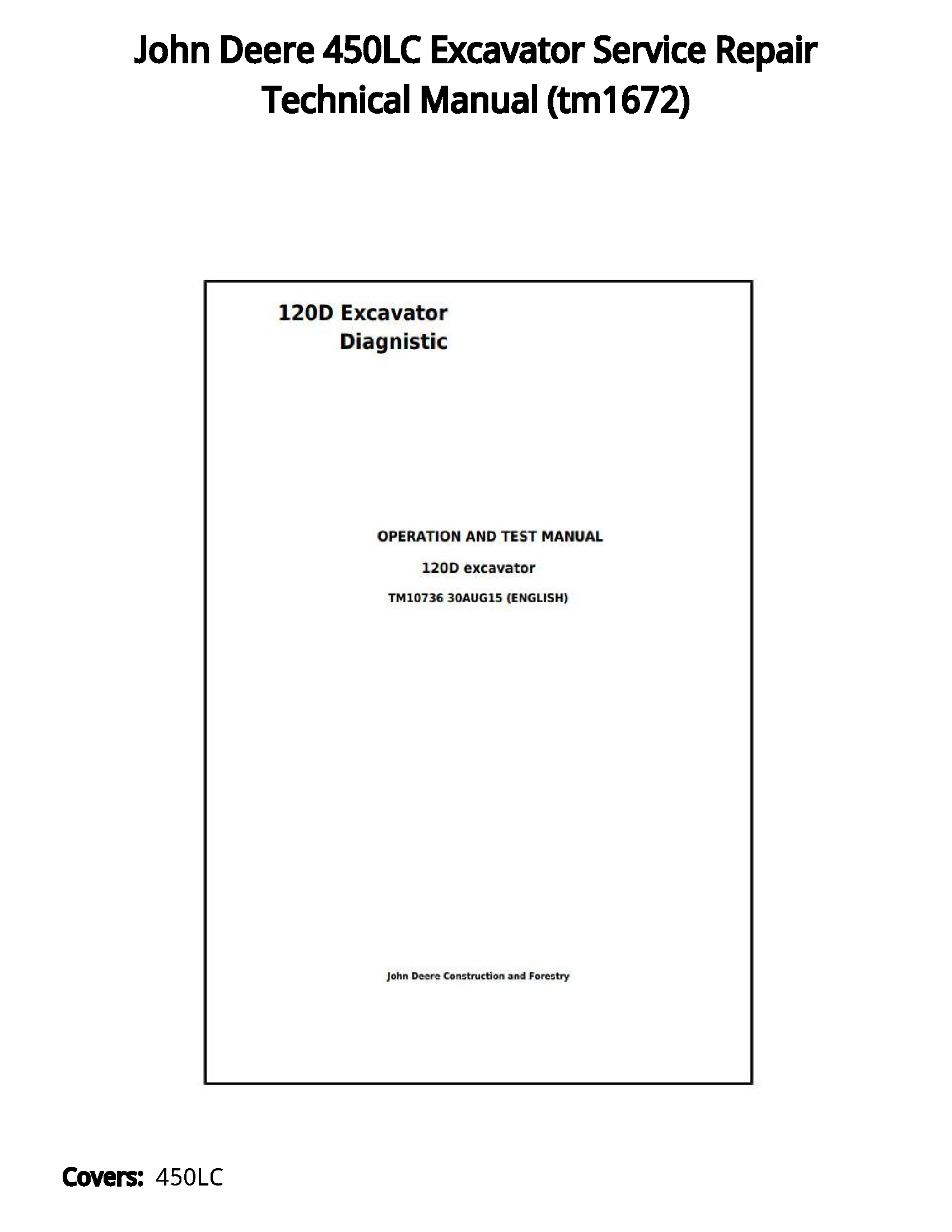 John Deere 450LC Excavator Service Repair Technical Manual - tm1672