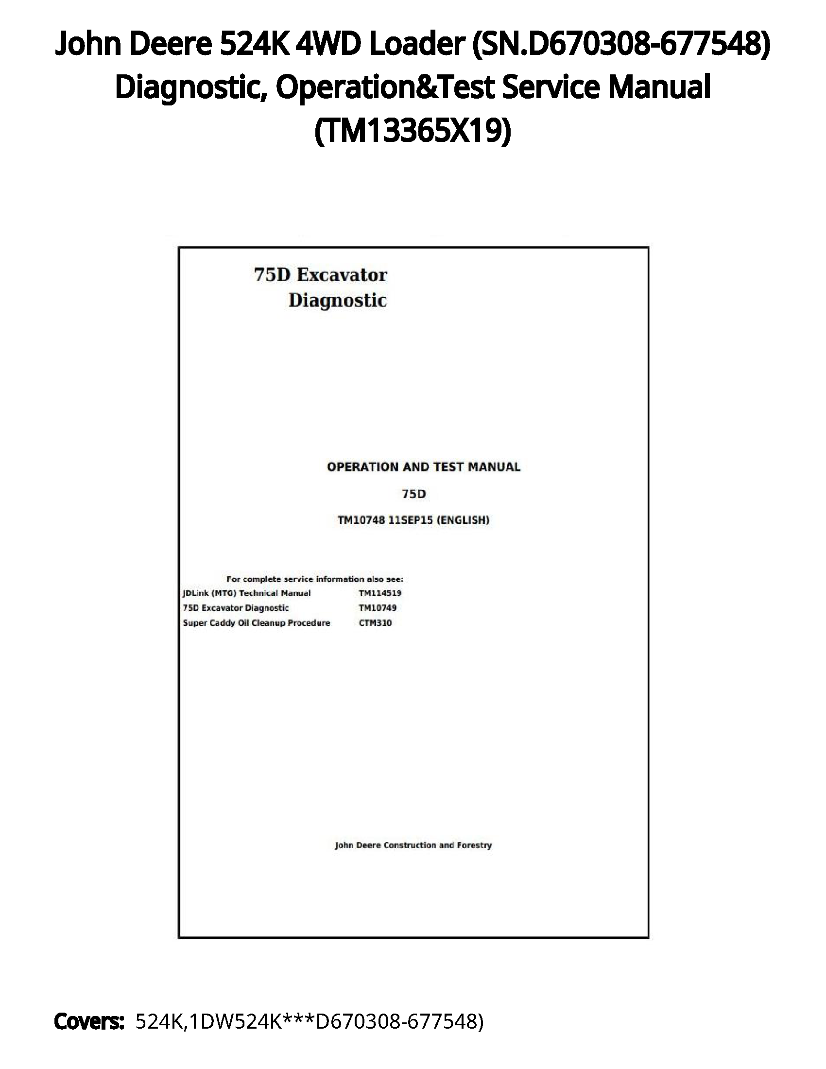 John Deere 524K 4WD Loader (SN.D670308-677548) Diagnostic  Operation&Test Service Manual - TM13365X19