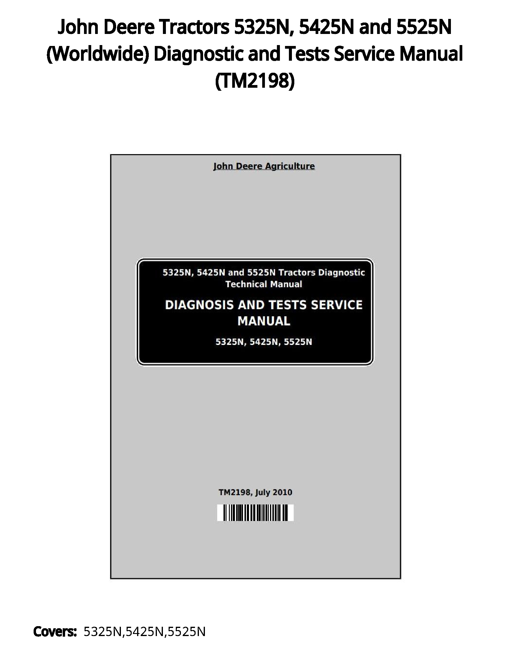 John Deere Tractors 5325N  5425N and 5525N (Worldwide) Diagnostic and Tests Service Manual - TM2198