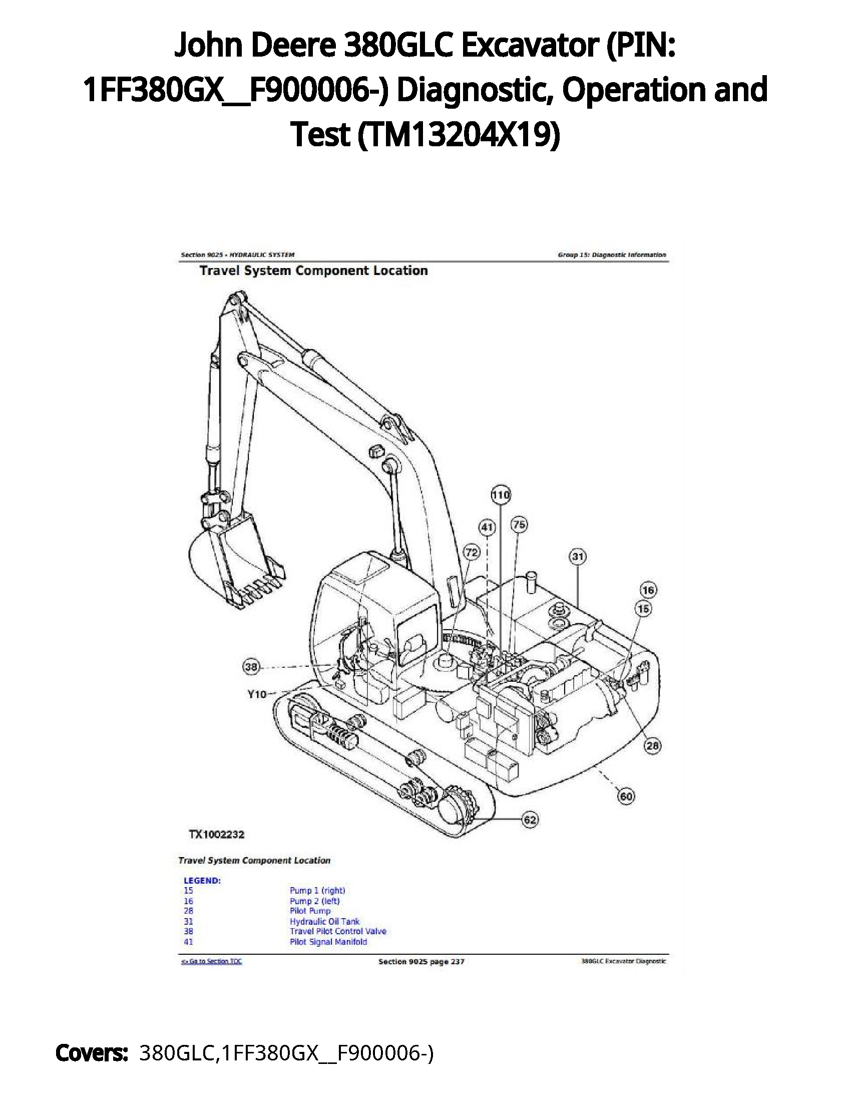 John Deere 380GLC Excavator (PIN: 1FF380GX__F900006-) Diagnostic  Operation and Test - TM13204X19