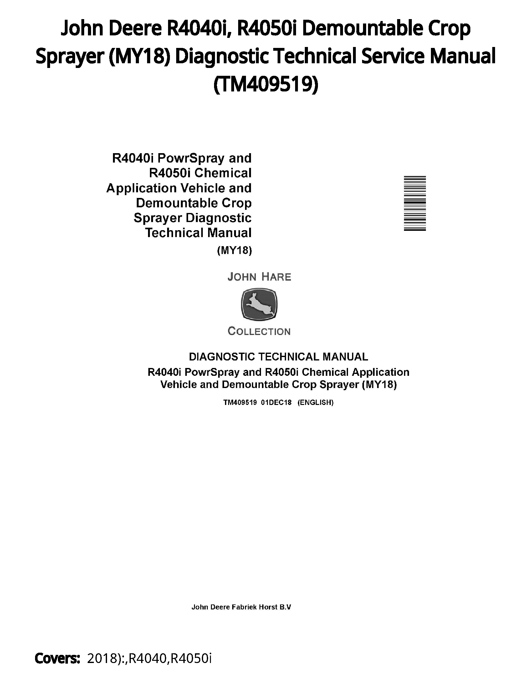 John Deere R4040i  R4050i Demountable Crop Sprayer (MY18) Diagnostic Technical Service Manual - TM409519