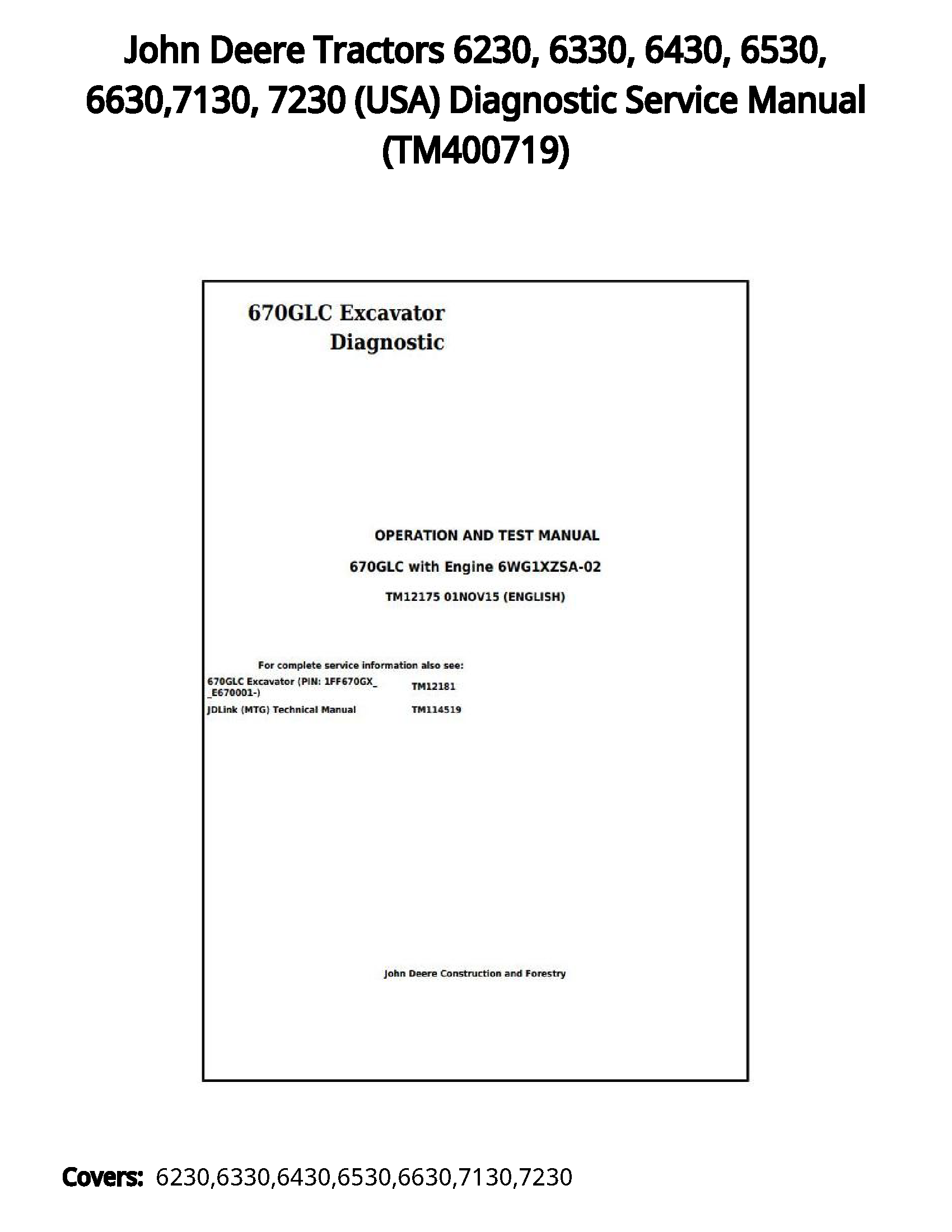 John Deere Tractors 6230  6330  6430  6530  6630 7130  7230 (USA) Diagnostic Service Manual - TM400719