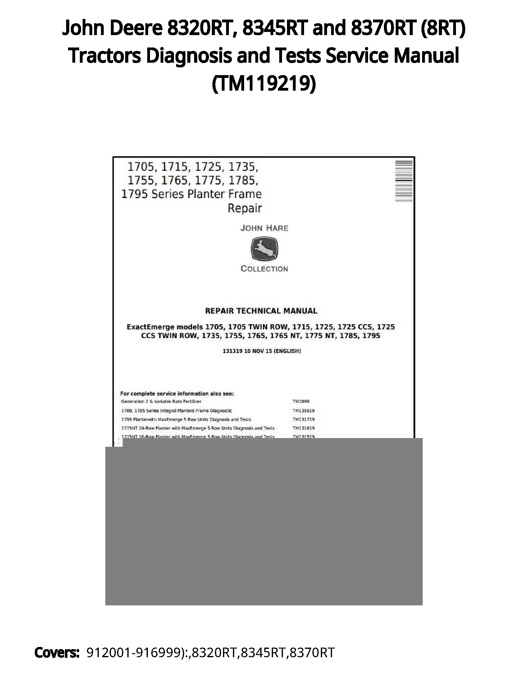 John Deere 8320RT  8345RT and 8370RT (8RT) Tractors Diagnosis and Tests Service Manual - TM119219