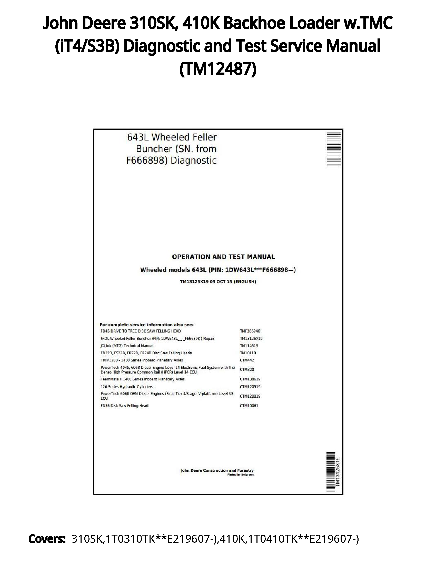 John Deere 310SK  410K Backhoe Loader w.TMC (iT4/S3B) Diagnostic and Test Service Manual - TM12487