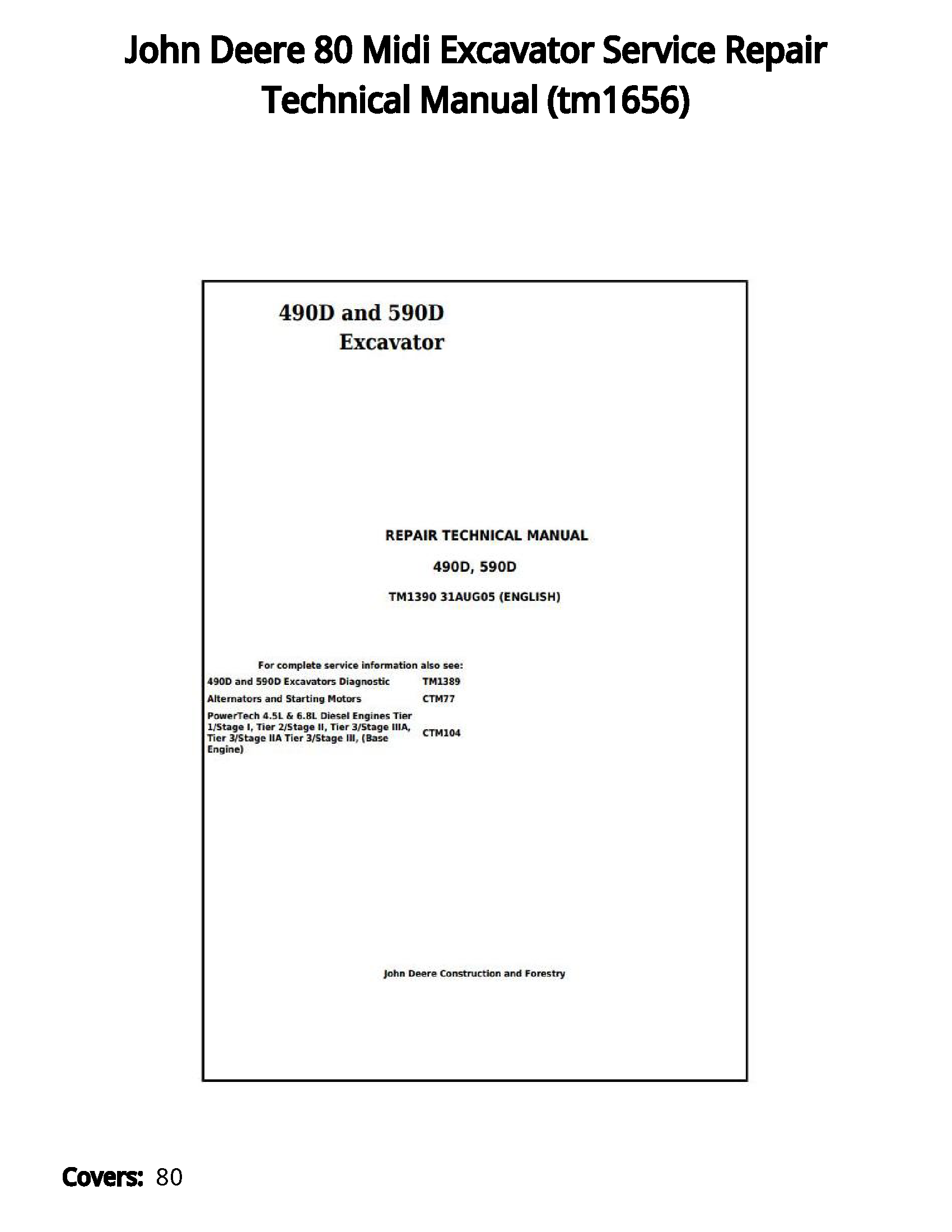 John Deere 80 Midi Excavator Service Repair Technical Manual - tm1656