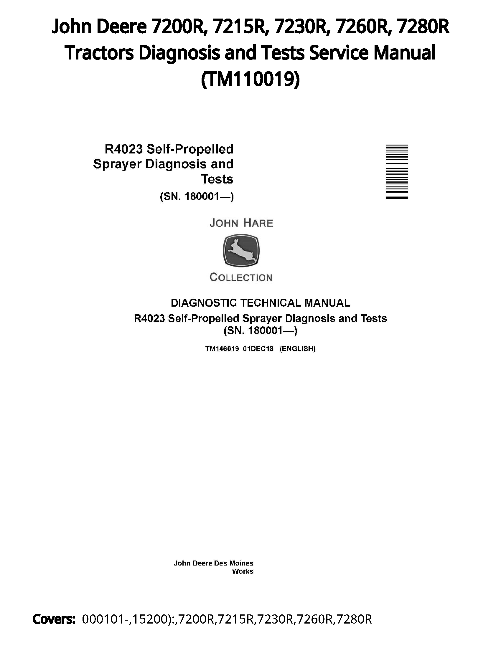 John Deere 7200R  7215R  7230R  7260R  7280R Tractors Diagnosis and Tests Service Manual - TM110019