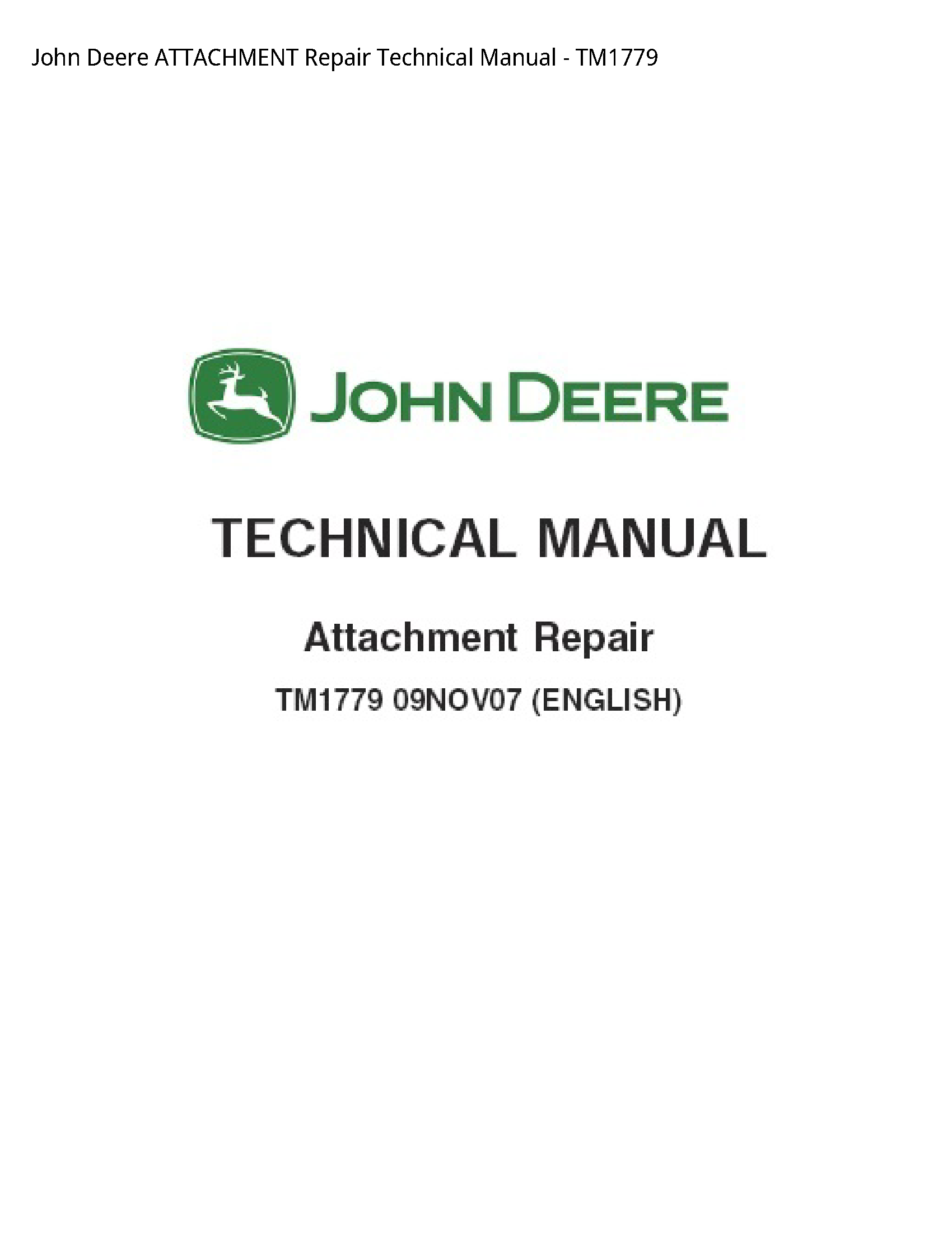 John Deere ATTACHMENT Repair Technical Manual - TM1779