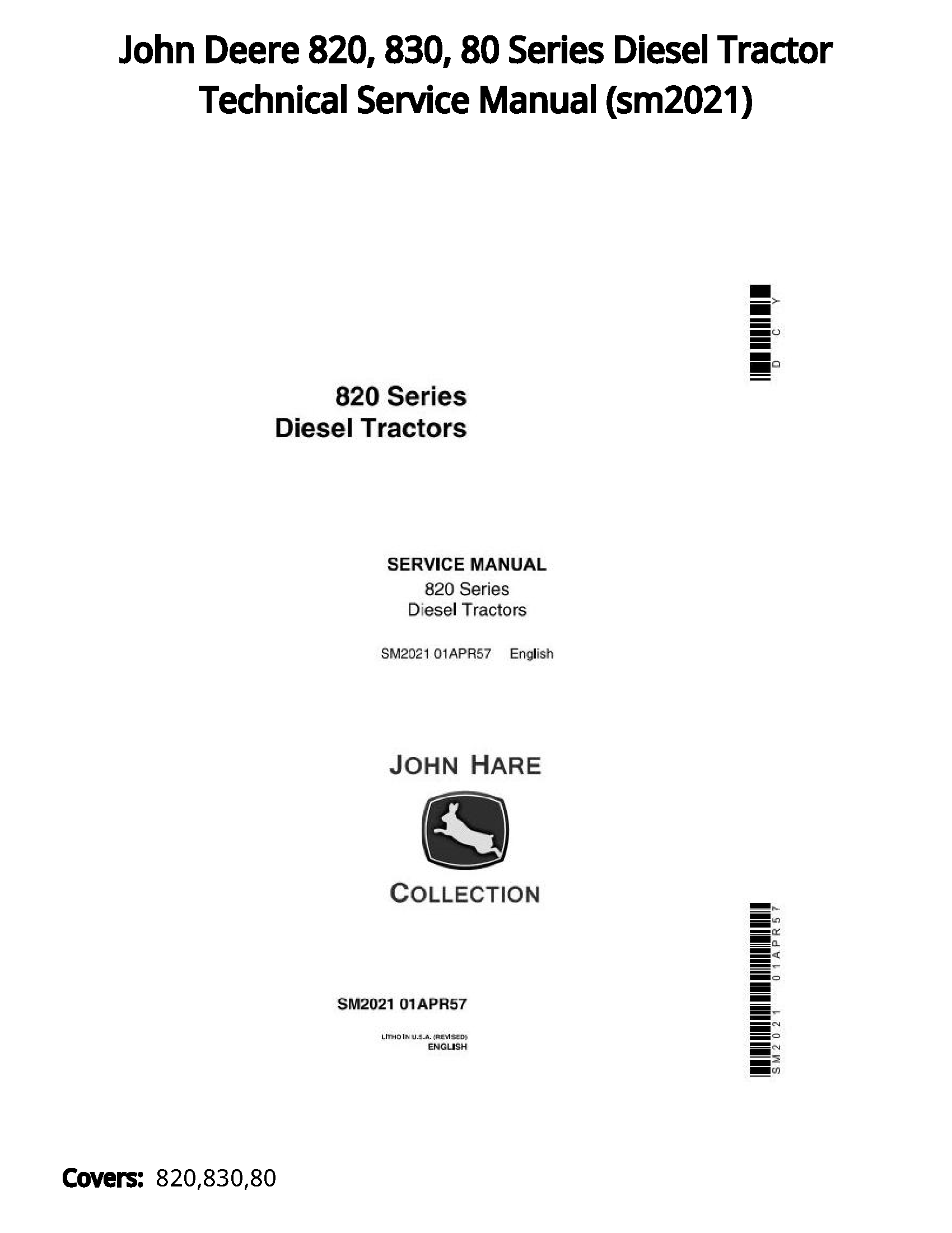 John Deere 820  830  80 Series Diesel Tractor Technical Service Manual - sm2021