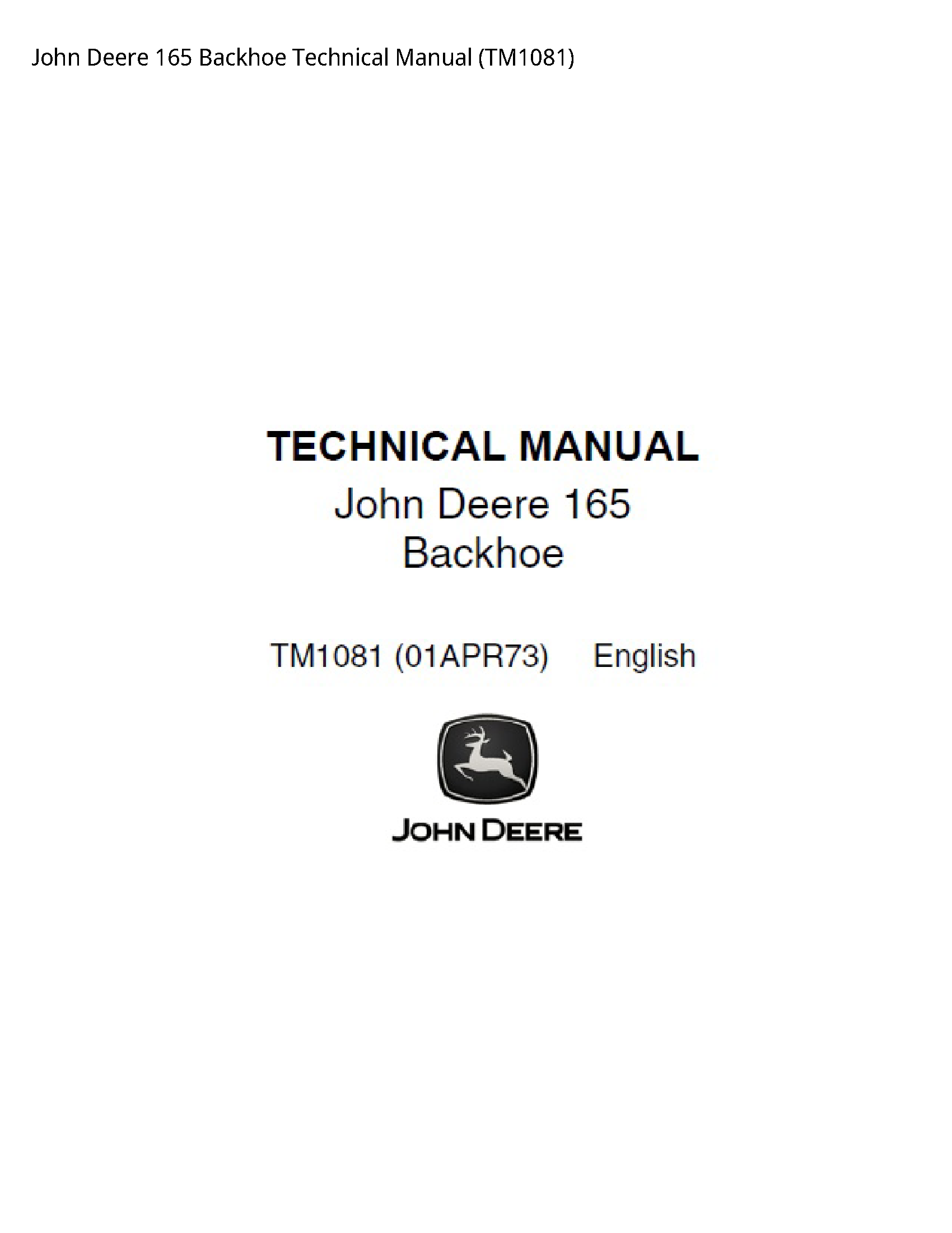 John Deere 165 Backhoe Technical Manual - TM1081