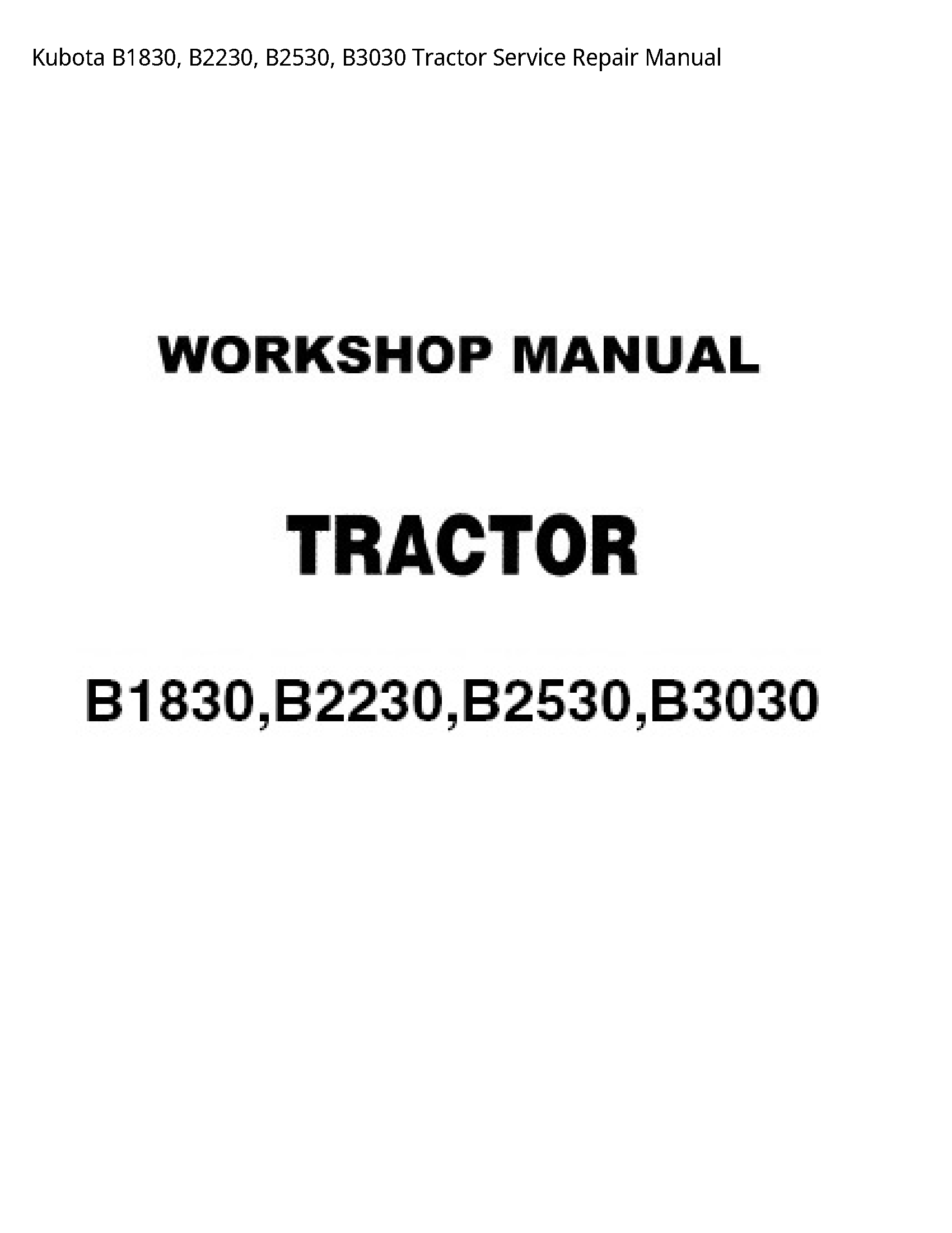 Kubota B1830  B2230  B2530  B3030 Tractor Service Repair Manual