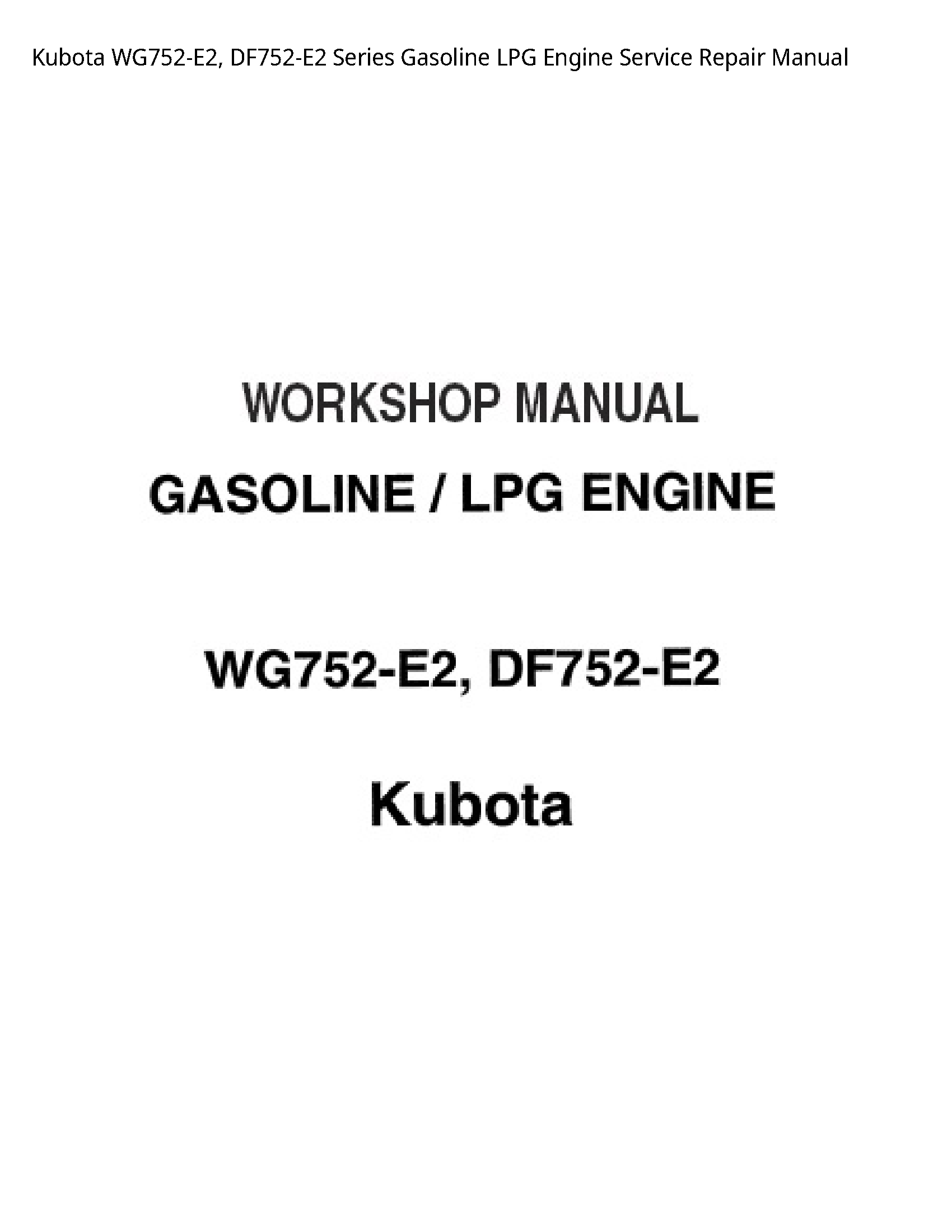 Kubota WG752-E2  DF752-E2 Series Gasoline LPG Engine Service Repair Manual