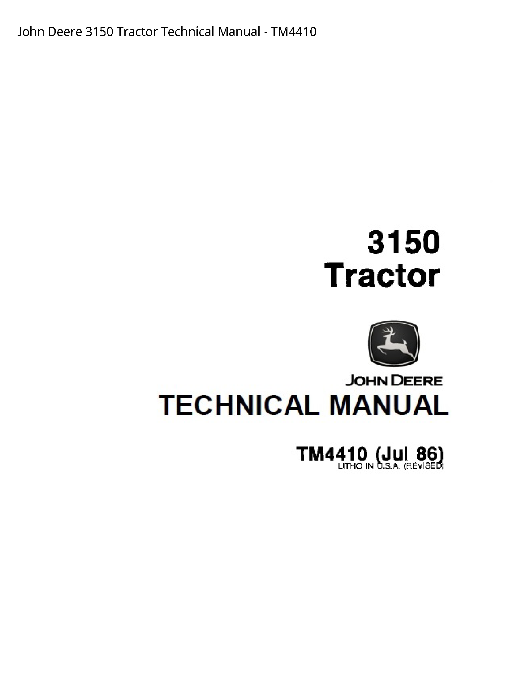 John Deere 3150 Tractor Technical Manual - TM4410