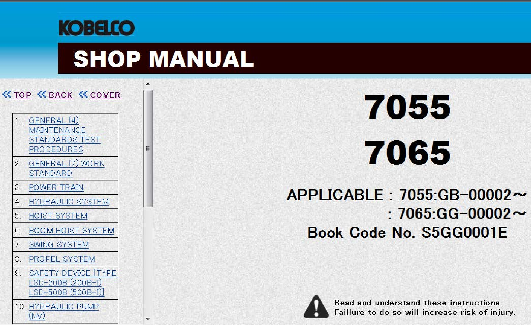 Kobelco 7055 7065 Crawler Crane Service Manual