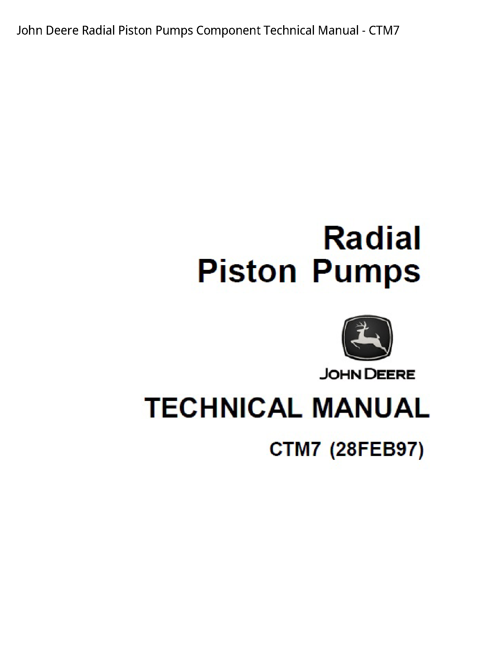John Deere Radial Piston Pumps Component Technical Manual - CTM7