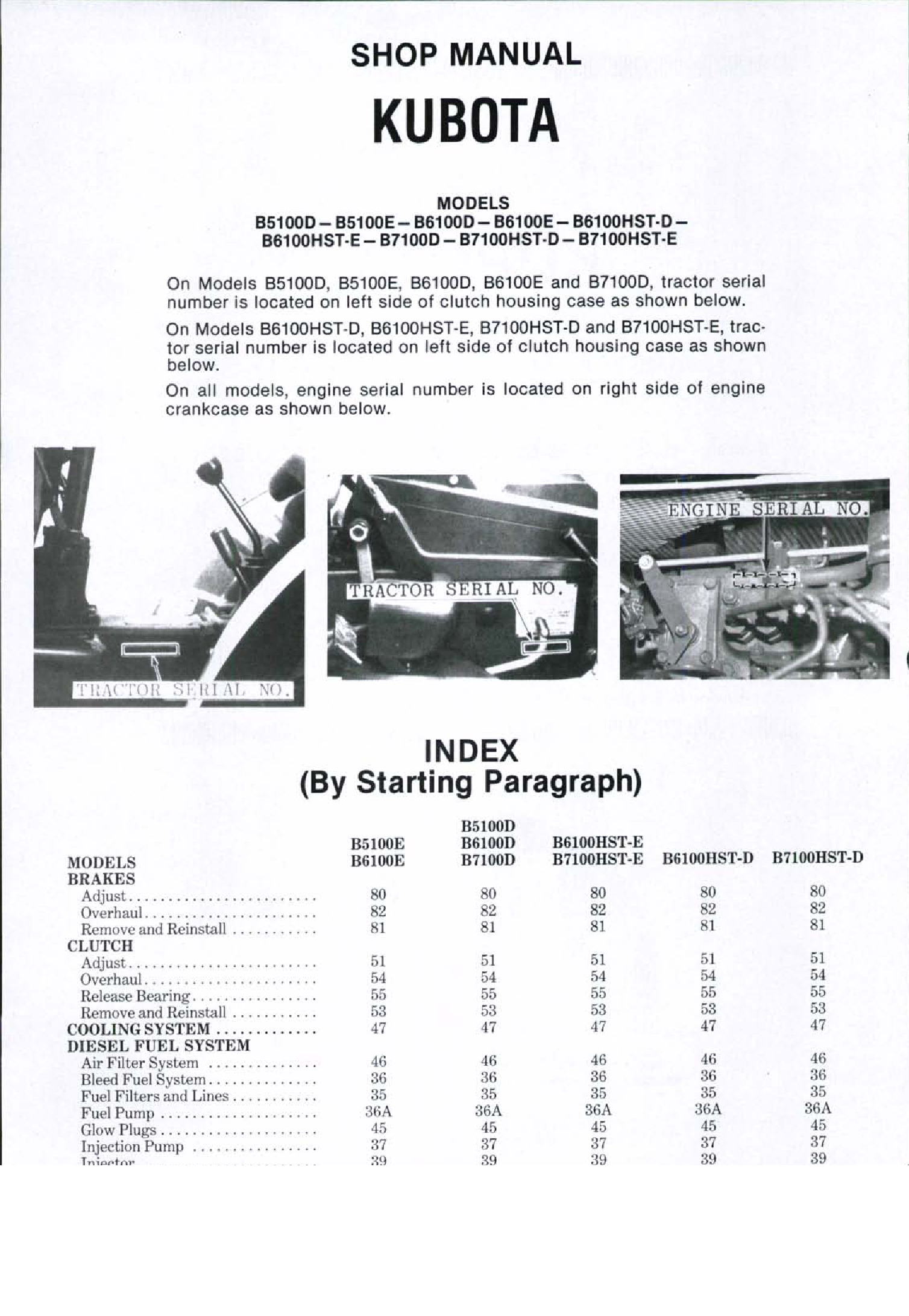 KUBOTA B5100 B6100 B7100 Tractor Service Repair Manual